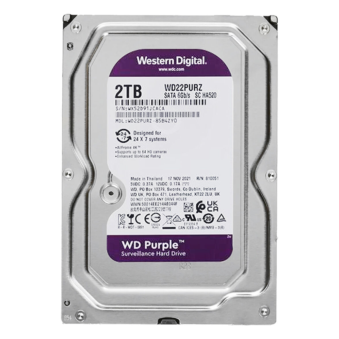 WESTERN DIGITAL PURPLE WD22PURZ 2 TB SATA 6GB/S 7/24 GÜVENLİK HARDDISK (5042)