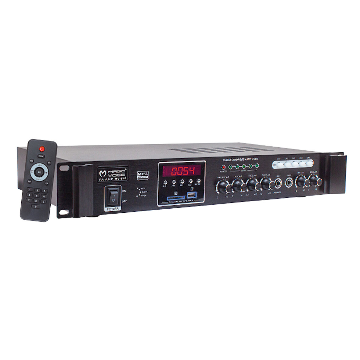 MAGICVOICE MV-540 100 WATT USB/SD/UK BLUETOOTH 2 MİK MUTE GİRİŞLİ 5 BÖLGELİ AÇIP KAPAMA HAT TRAFOLU ANFİ (5042)