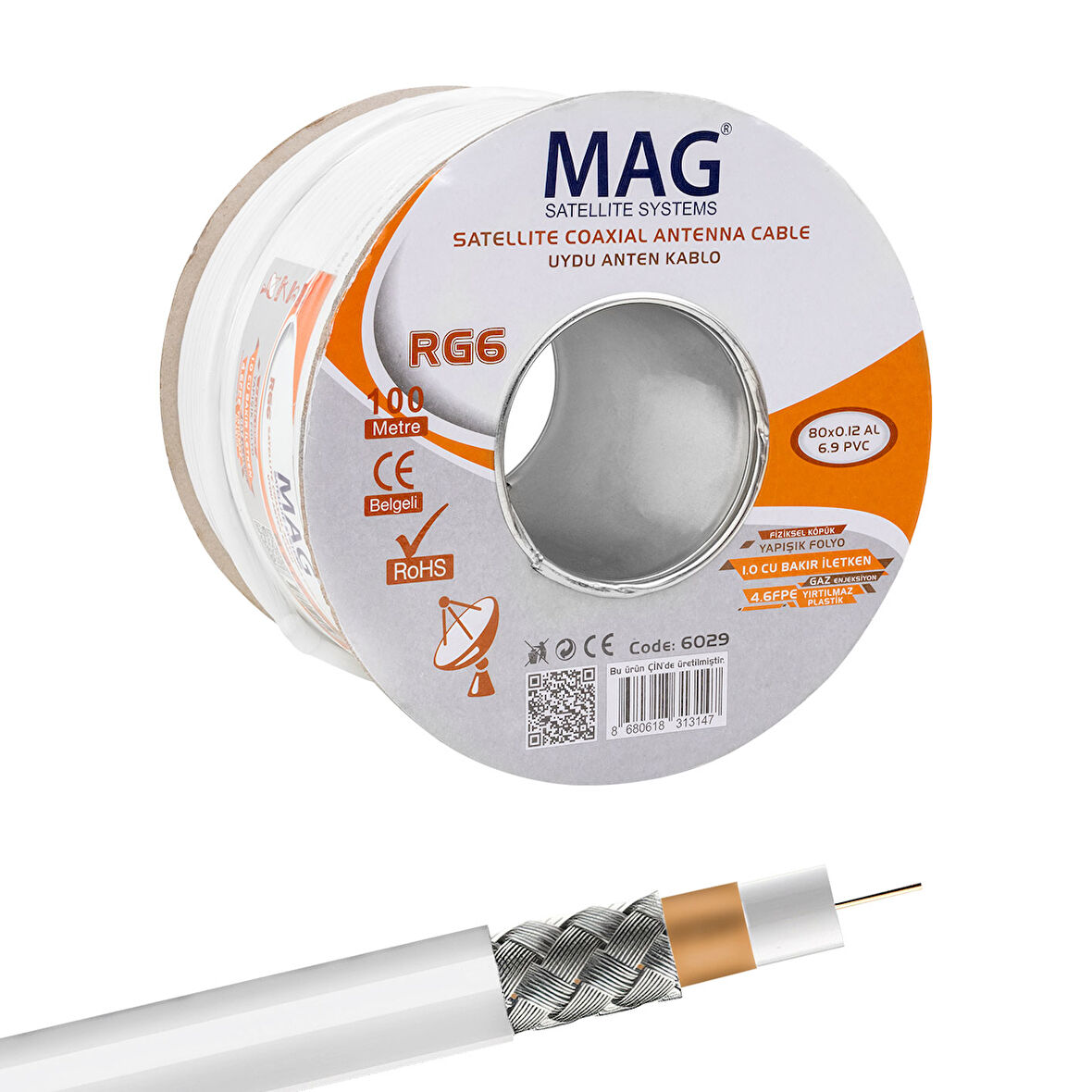 MAG RG6/U4 SAT1 BAKIR ANTEN KABLOSU (100 METRE) (5042)