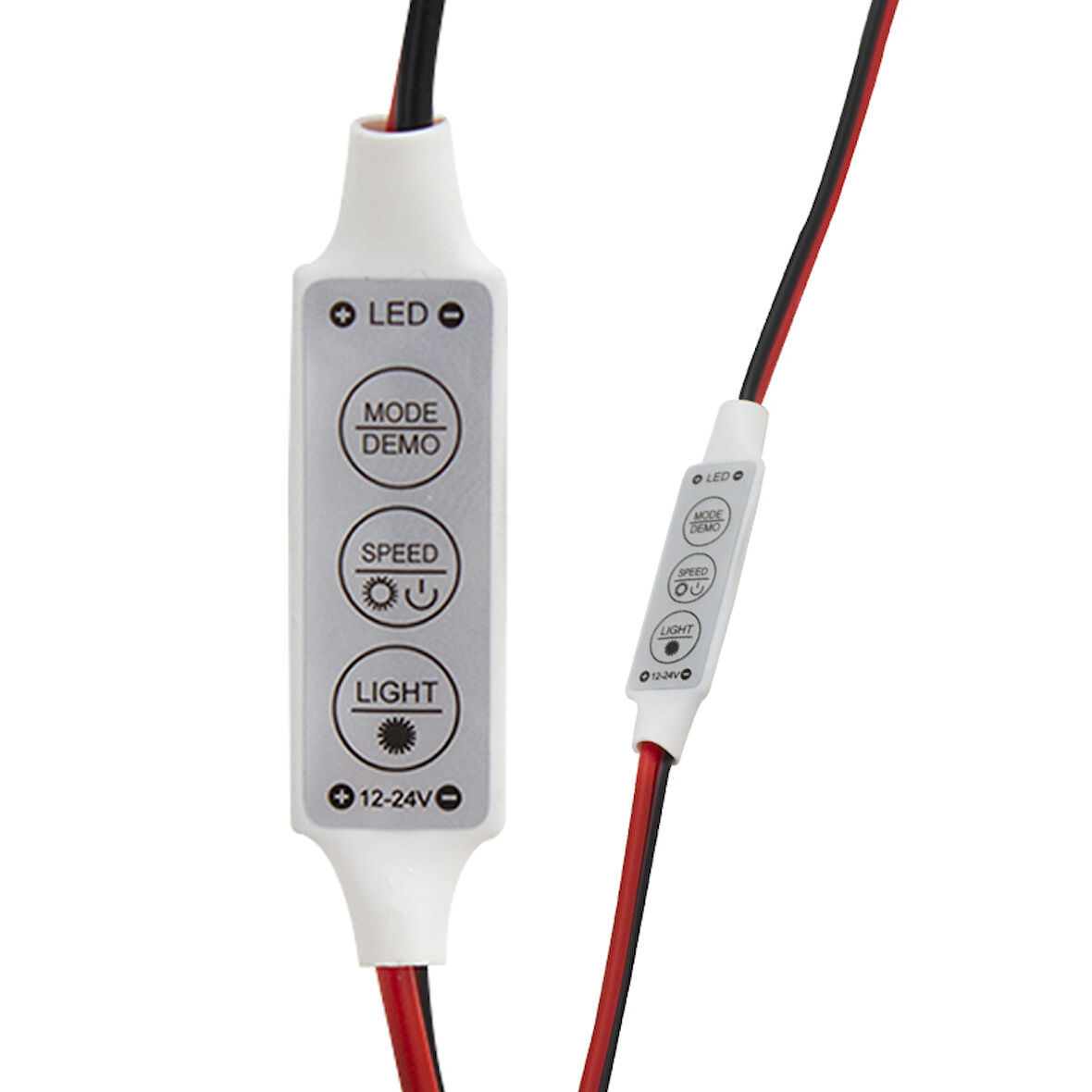 MİNİ ÜÇ TUŞLU TEK RENKLİ 12-24 VOLT LED KONTROL CİHAZI ( KIRMIZI- SİYAH KABLO) (5042)