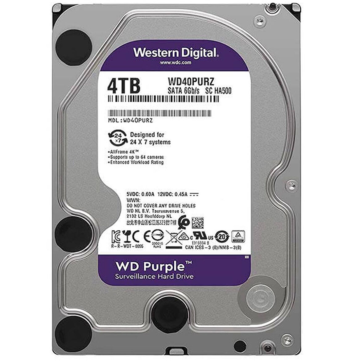 WESTERN DIGITAL PURPLE WD40PURZ/WD42PURZ 4 TB SATA 6GB/S 7/24 GÜVENLİK HARDDISK (5042)
