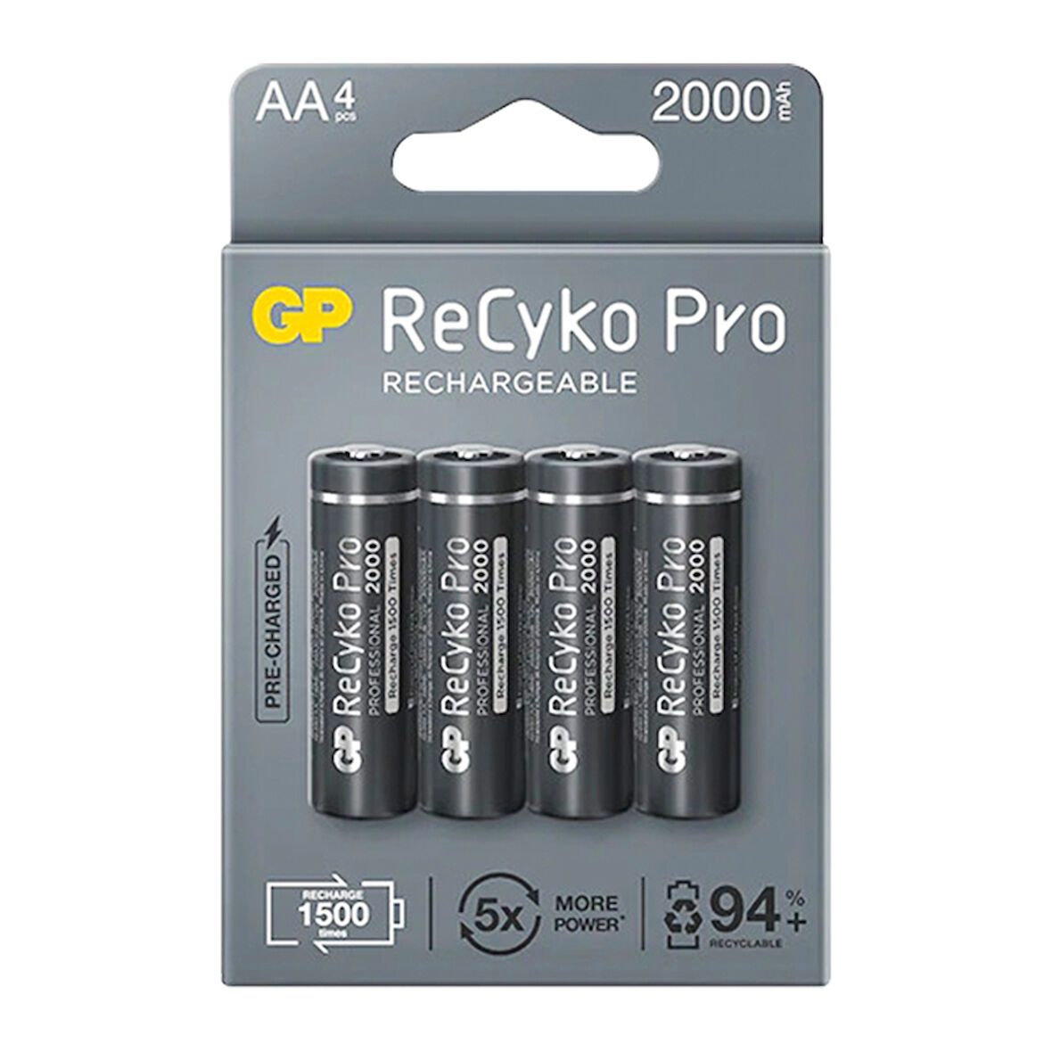 GP RECYKO PRO AA 2000 MAH ŞARJLI 4LÜ PİL GP210AAHCB-2EB4 (GPRHC212B309) (5042)