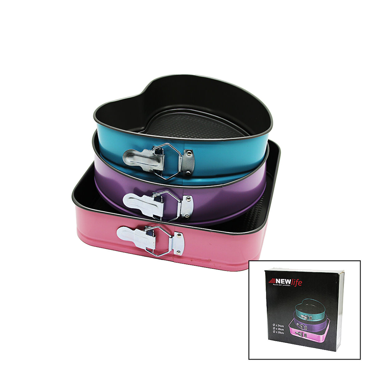 3 PARÇA  SET METAL KEK KALIP KELEPÇELİ KALP - KARE - YUVARLAK (5042)