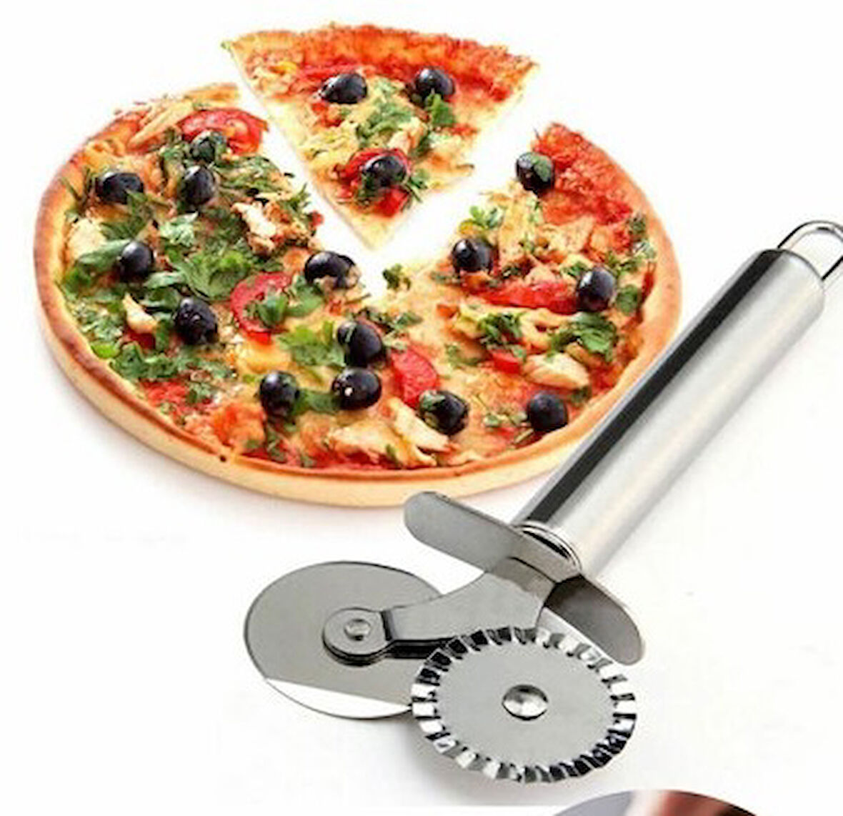 Çİft Başlı Metal Pizza Kesici ve Hamur Ruleti (5042)