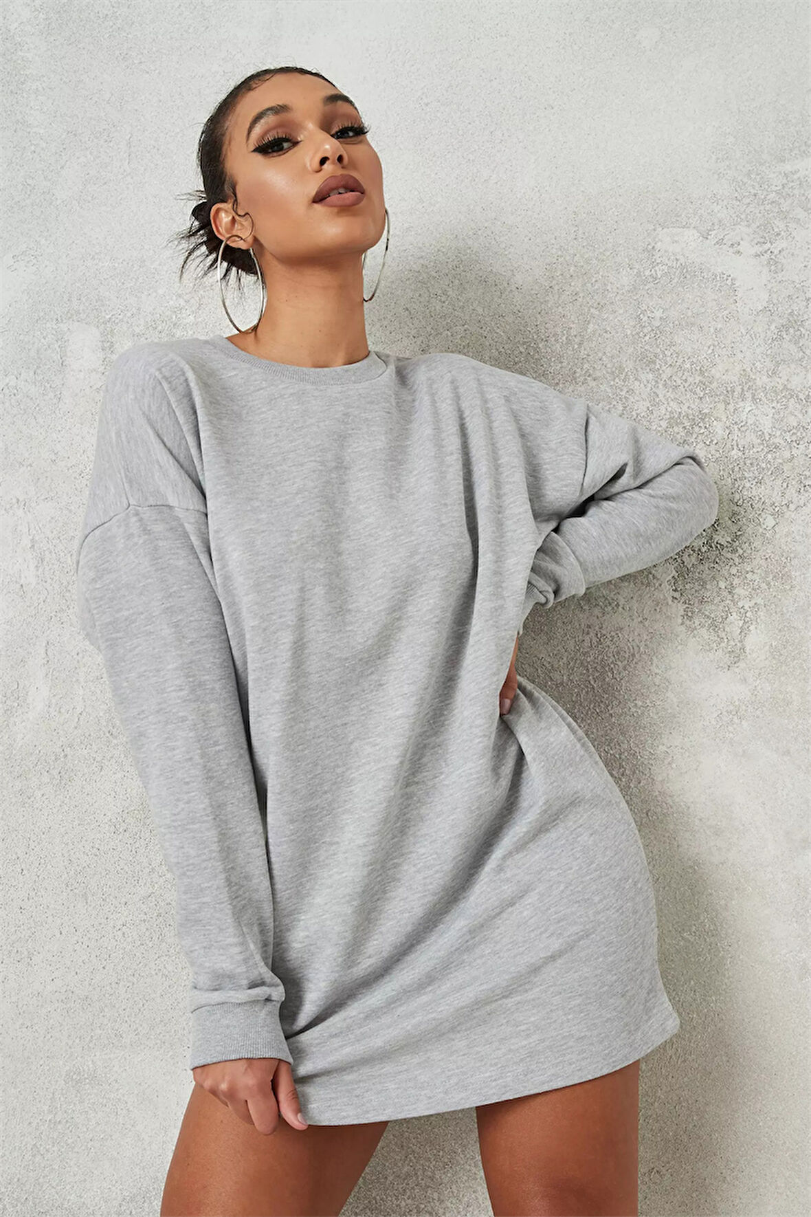 Kadın Uzun Kollu Uzun Gri Sweatshirt 5043-2010