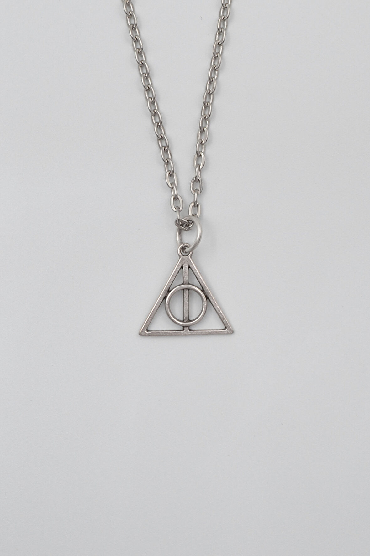Minimal Harry Potter Ölüm Yadigarları Düz Ezme Zincir Kolye - Antik Gümüş Kaplama - Kadın Erkek - 60 cm