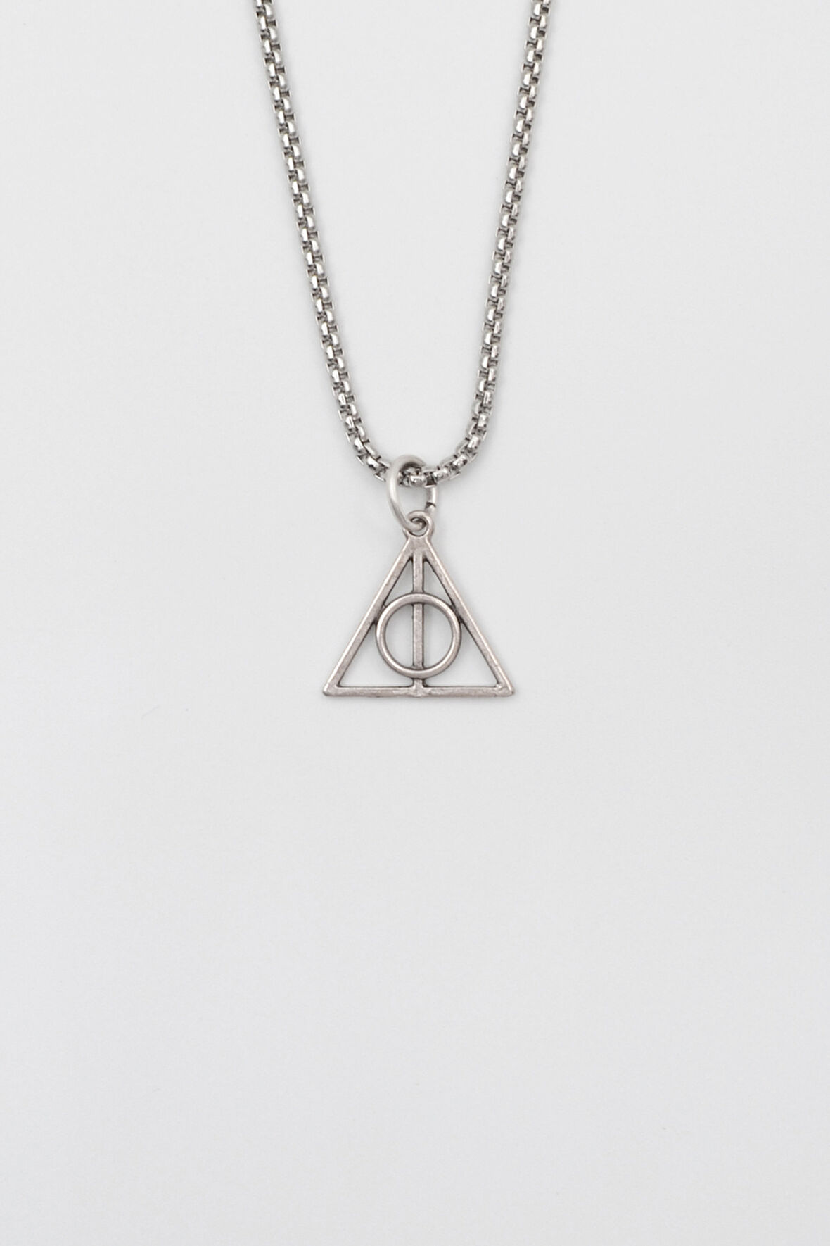 Minimal Harry Potter Ölüm Yadigarları Örme Zincir Kolye - Antik Gümüş Kaplama - Kadın Erkek - 60 cm