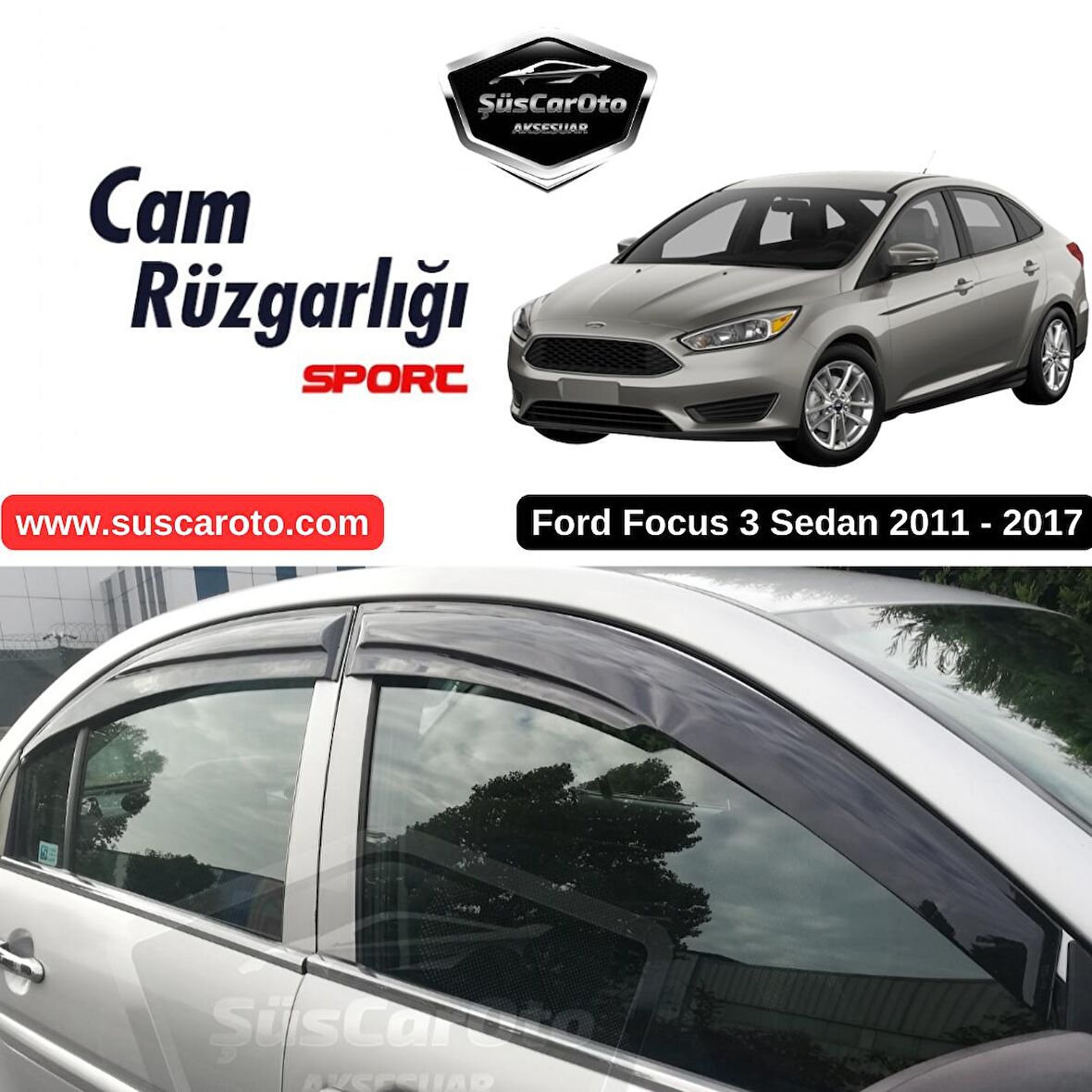 Ford Focus 3 - 3.5 Sedan 2011-2017 Uyumlu Mugen Cam Rüzgarlığı Seti Piano Black 4'lü İthal