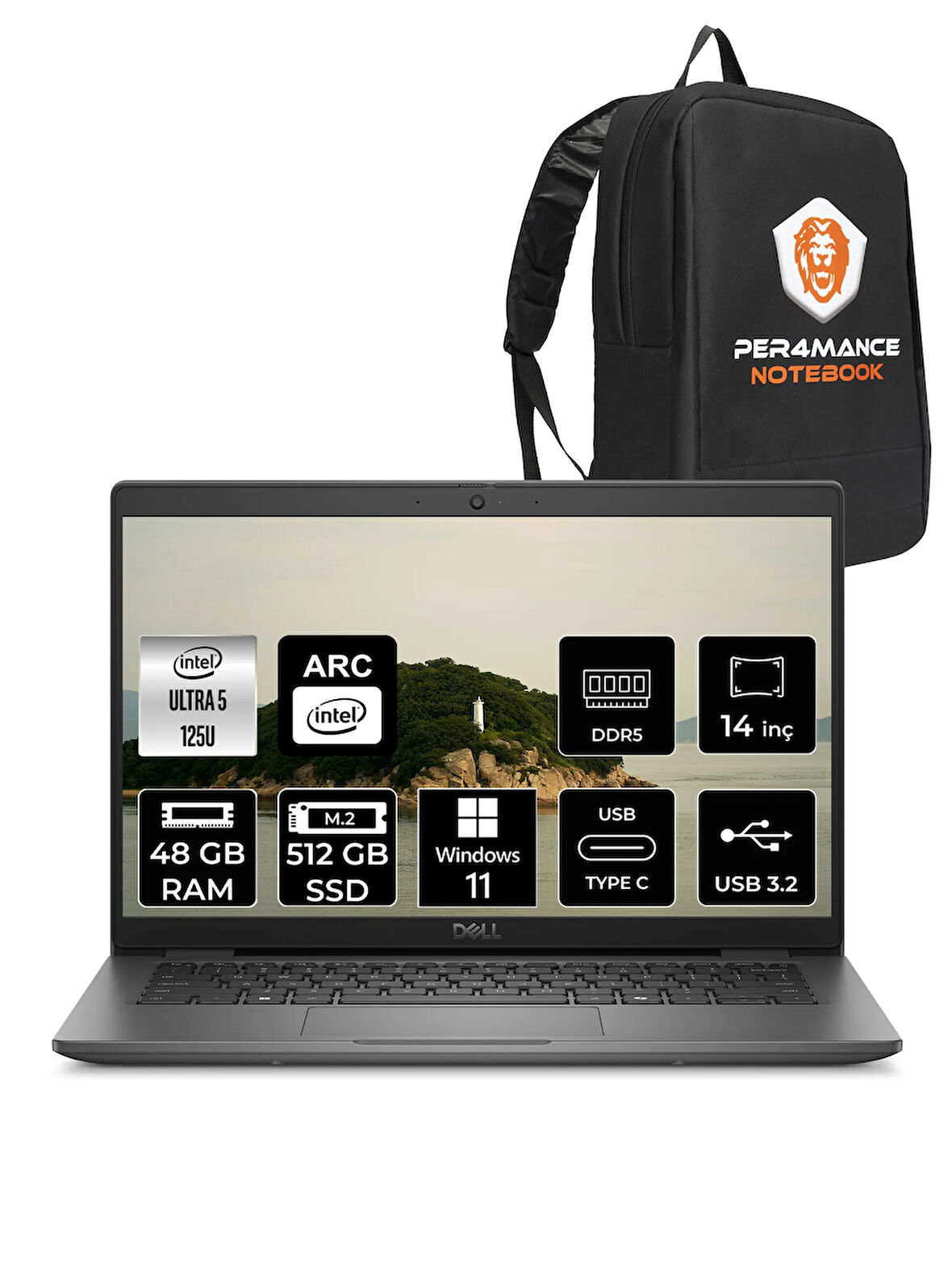 DELL Latitude 3450 Ultra 5 125U 48GB 512GB SSD 14'' FHD W11H Taşınabilir Bilgisayar & PER4 ÇANTA