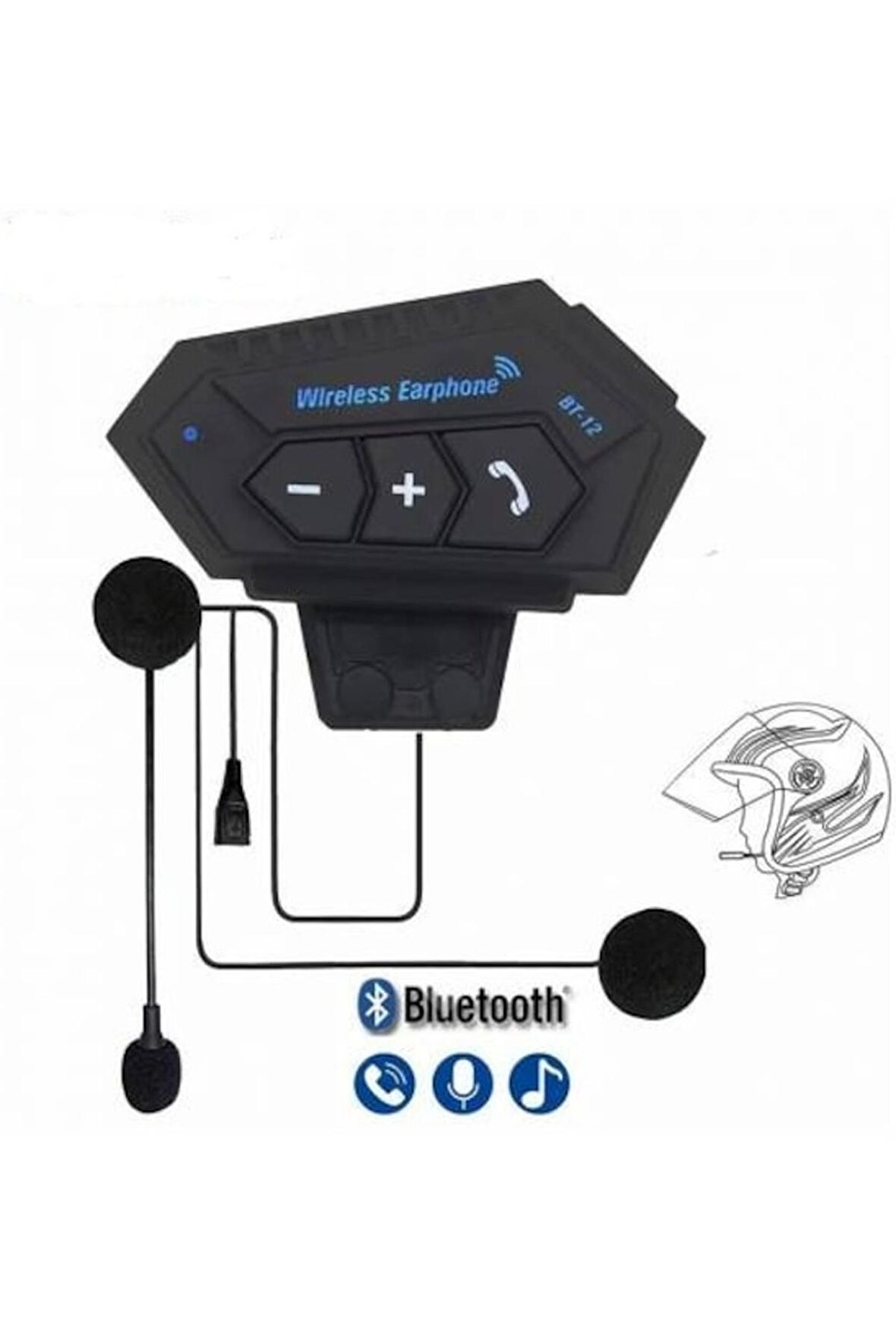 Intercom Bt12 Bluetooth Motosiklet Kask Kulaklığı