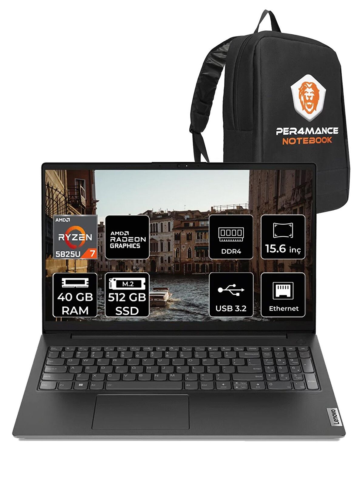 Lenovo V15 G3 Amd R7 5825U 40GB 512GB SSD 15.6" FHD FDOS 82TV004MTX & PER4 ÇANTA