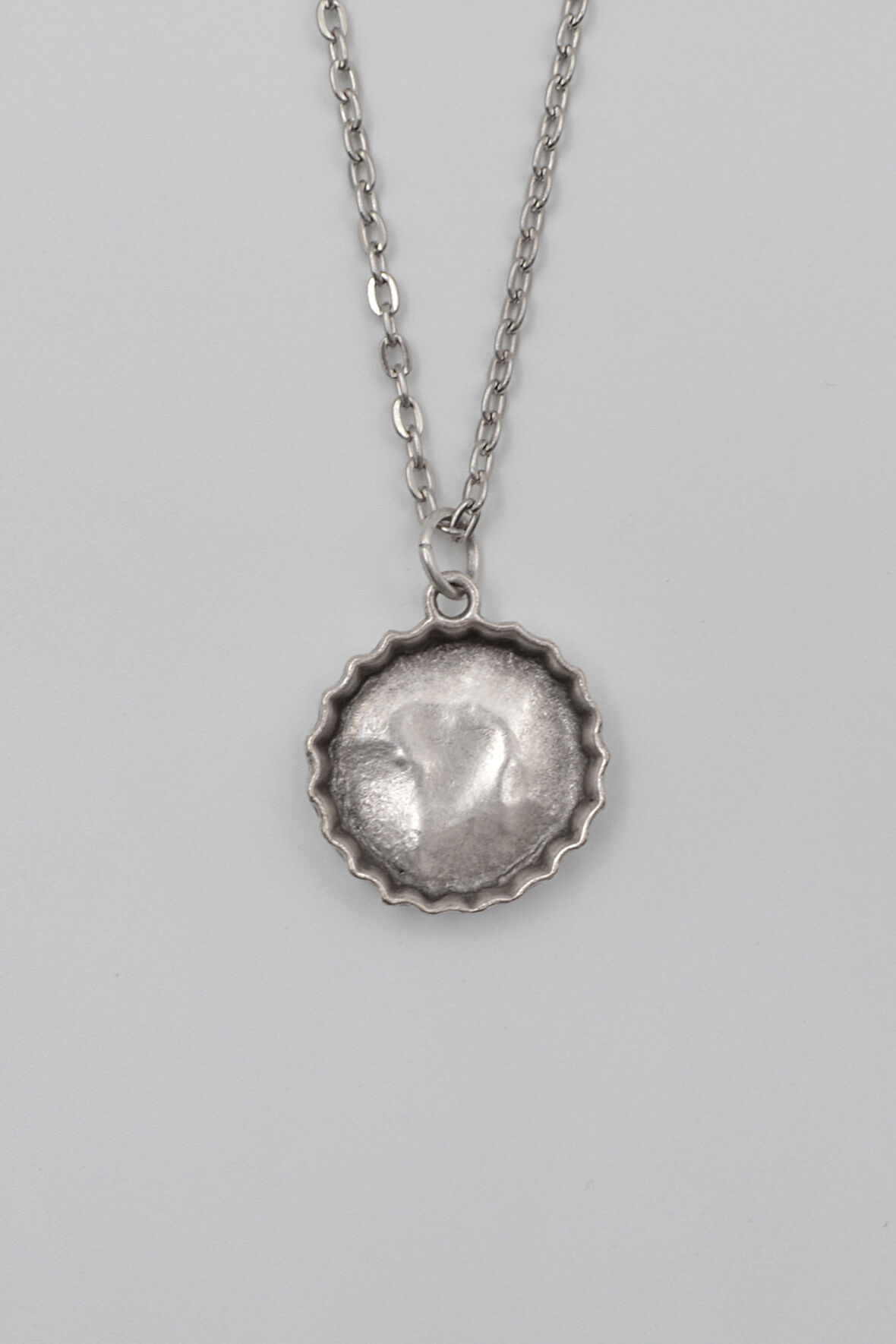 Retro Gazoz Kapağı Düz Ezme Zincir Kolye - Antik Gümüş Kaplama - Kadın Erkek - 60 cm