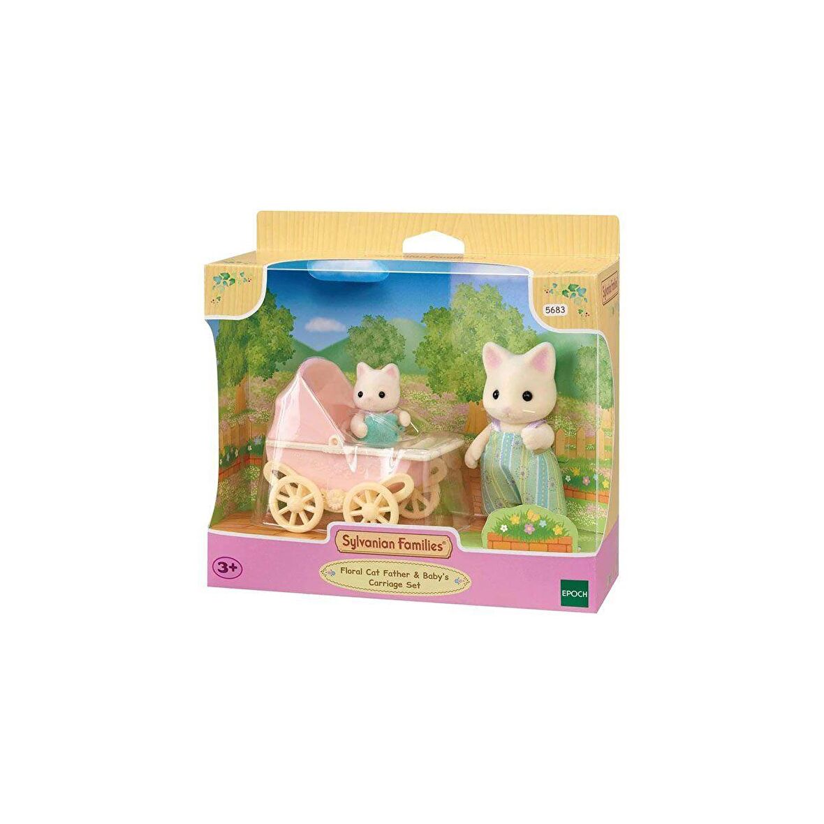 FABBATOYS Sylvanian Families Çiçekli Kedi Baba ve Bebek Arabası Seti +3 yaş