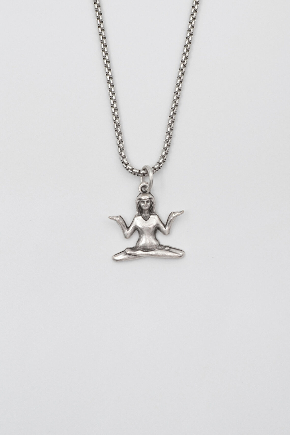 Meditasyon - Yoga - Ruhani - Örme Zincir Kolye - Antik Gümüş Kaplama - Kadın Erkek - 60 cm