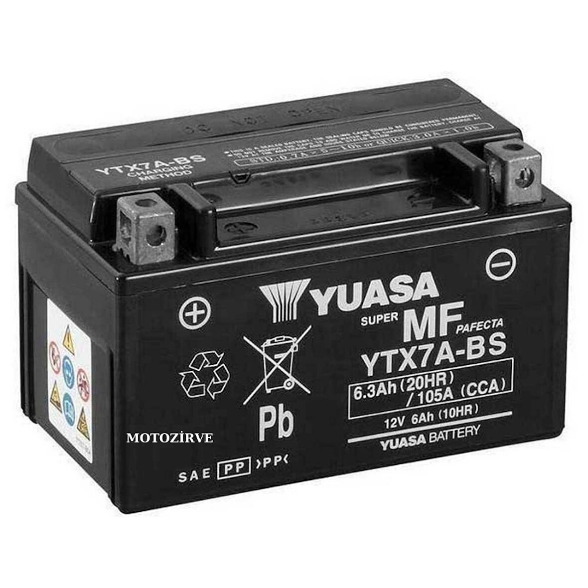 Yuasa YTX7A-BS 6,3 Ah Motosiklet Aküsü 12 Volt 105 Bakımsız, ytx7abs