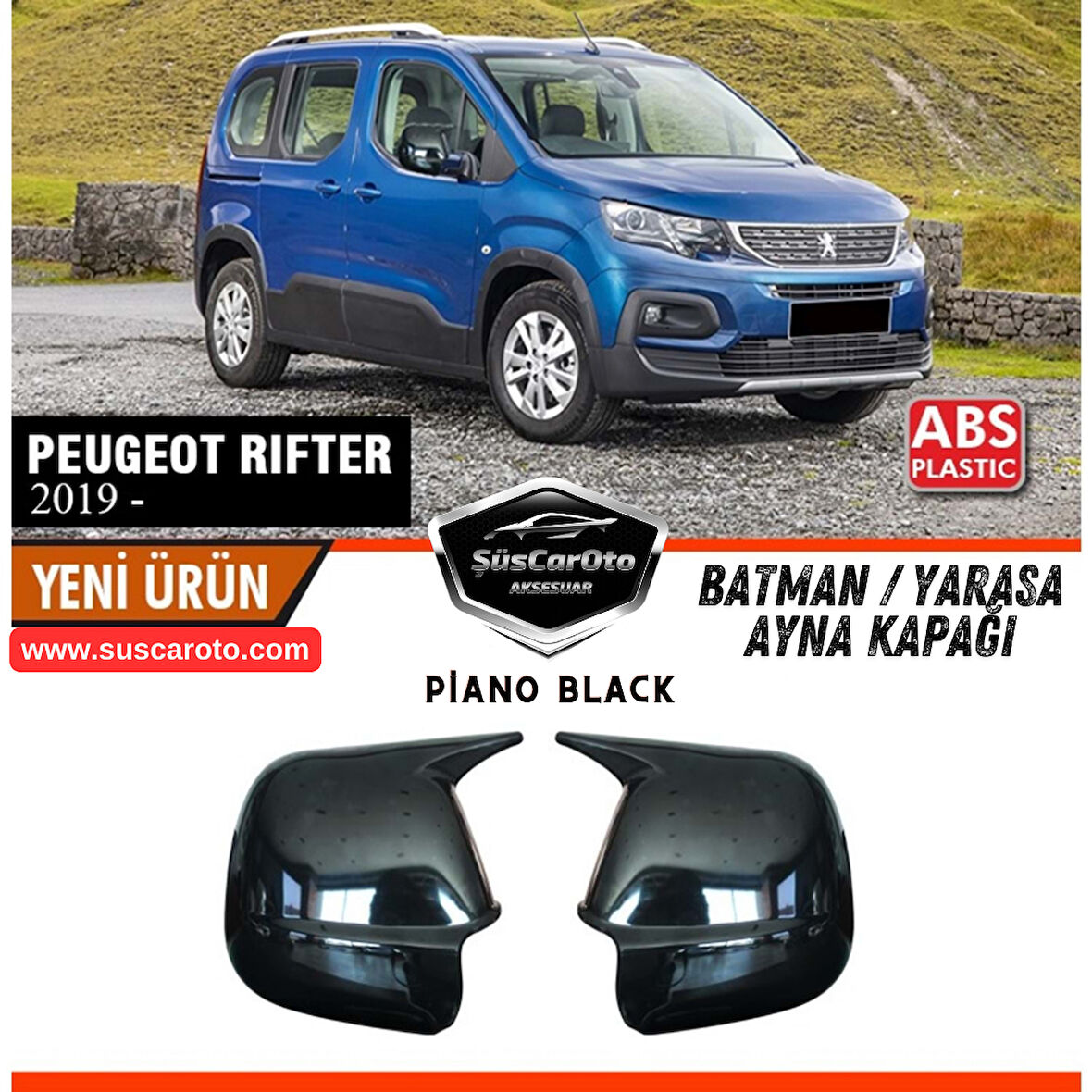 Peugeot Rifter 2019 Sonrası Uyumlu Batman Yarasa Ayna Kapağı Piano Black ABS Plastik Sağ Sol Takım
