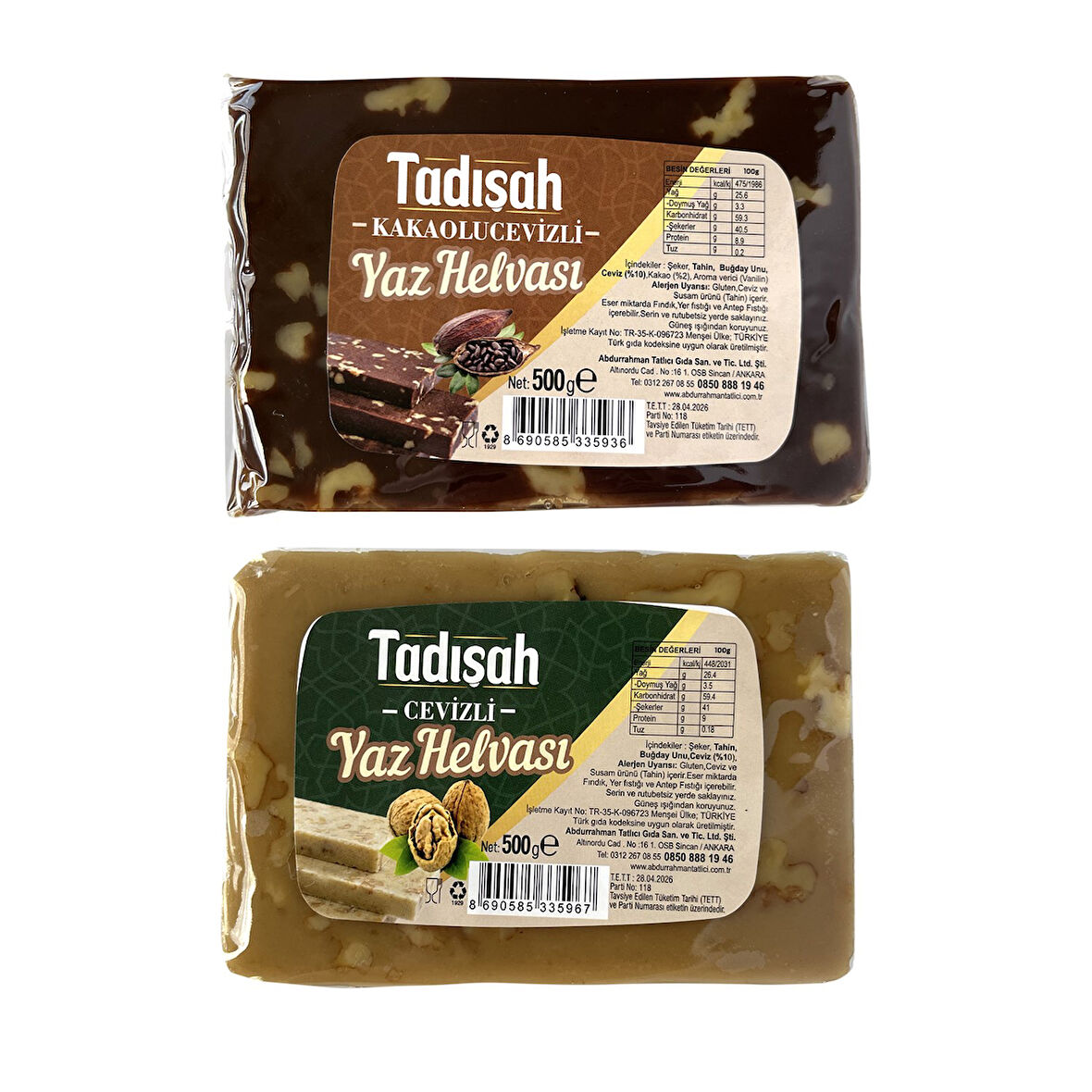 Abdurrahman Tatlıcı Tadışah Yaz Helvası Kak.Cevizli ve Cevizli 500 gr x 2 Adet