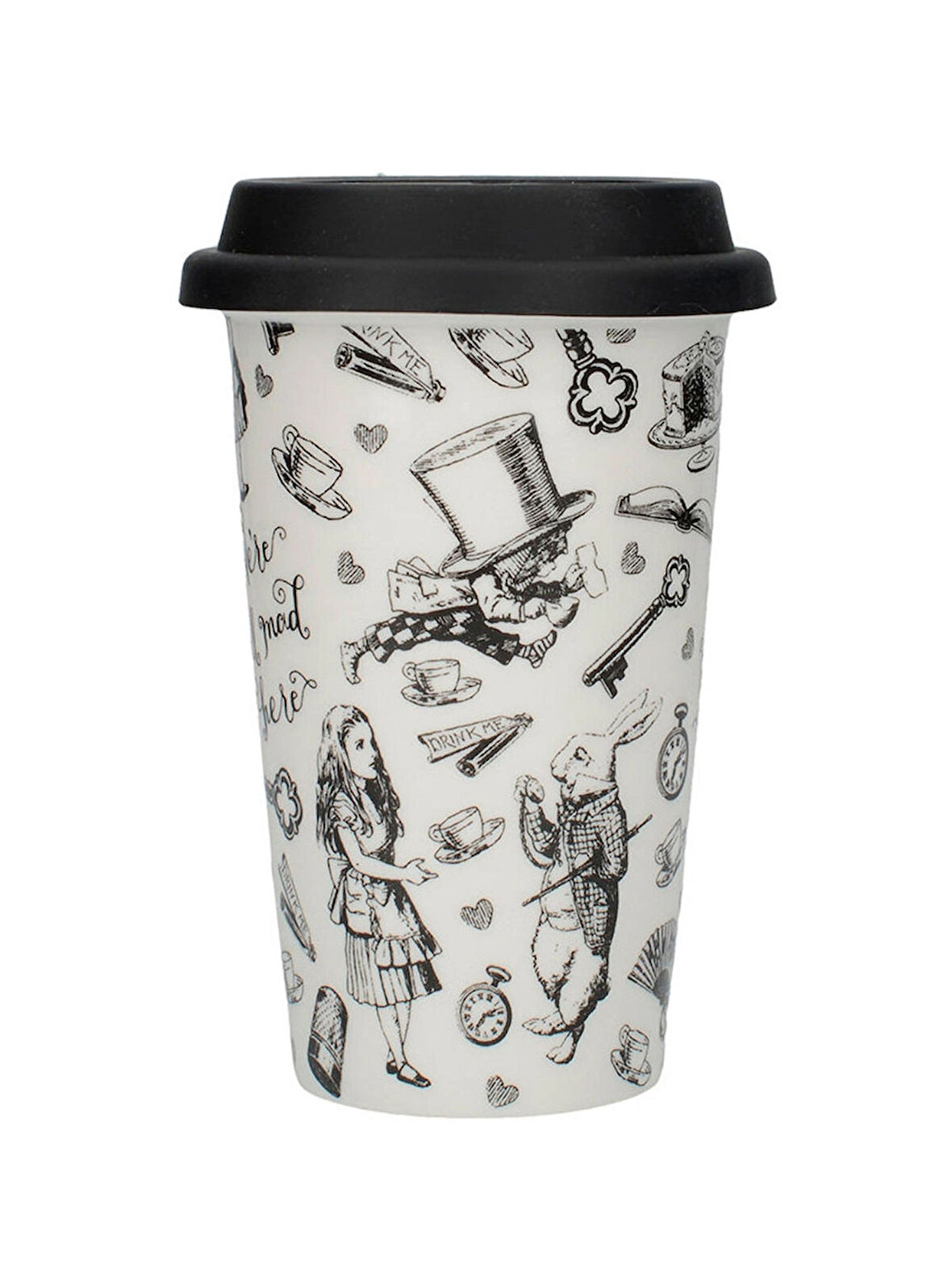Mikasa x V&A Alice In Wonderland 350ml Silikon Kapaklı Porselen Çift Çidarlı Kupa