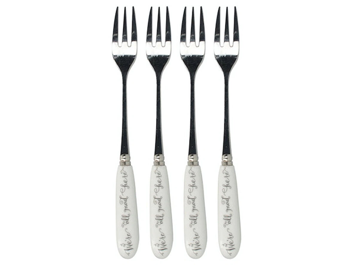 Mikasa x V&A Alice In Wonderland Paslanmaz Çelik Porselen Saplı Pasta Çatalı 4lü