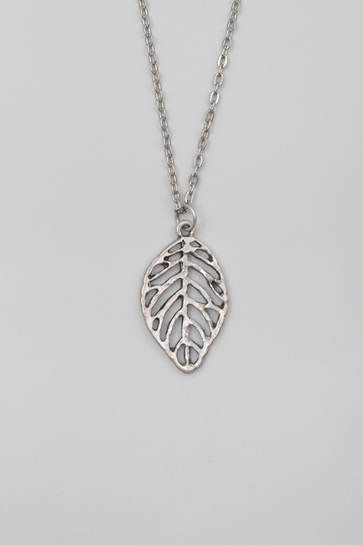 Yaprak Düz Ezme Zincir Kolye - Antik Gümüş Kaplama - Kadın Erkek - 60 cm