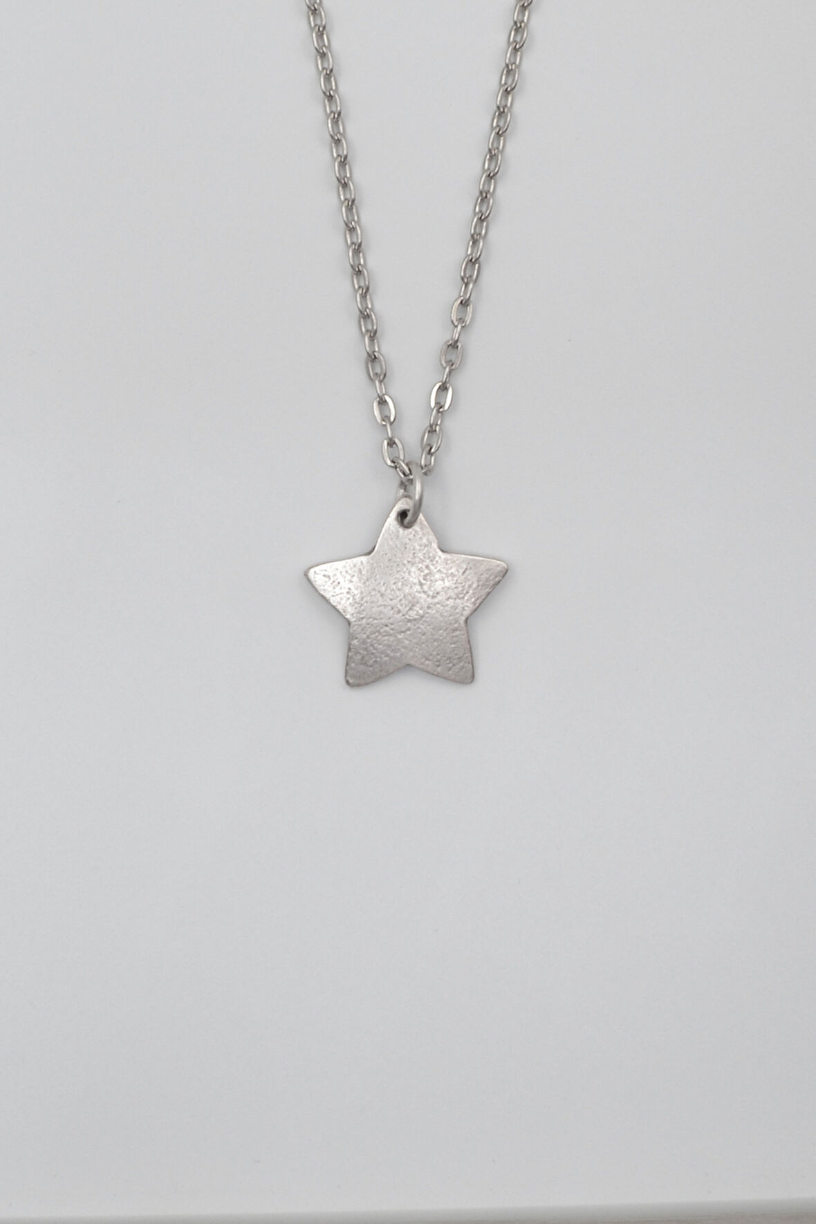 Yıldız Düz Ezme Zincir Kolye - Antik Gümüş Kaplama - Kadın Erkek - 60 cm