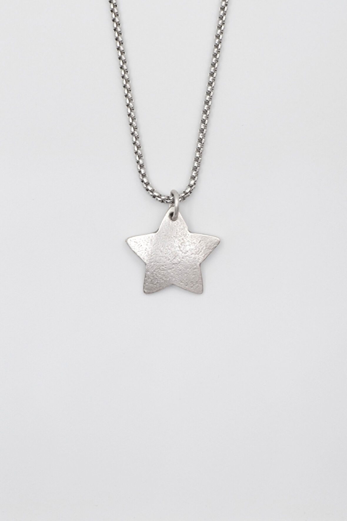 Yıldız Örme Zincir Kolye - Antik Gümüş Kaplama - Kadın Erkek - 60 cm