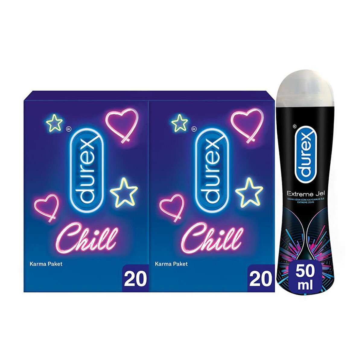 Durex Chill Karma Prezervatif Ekstra Avantaj Paketi 40’lı + Durex Extreme Jel 50 Ml