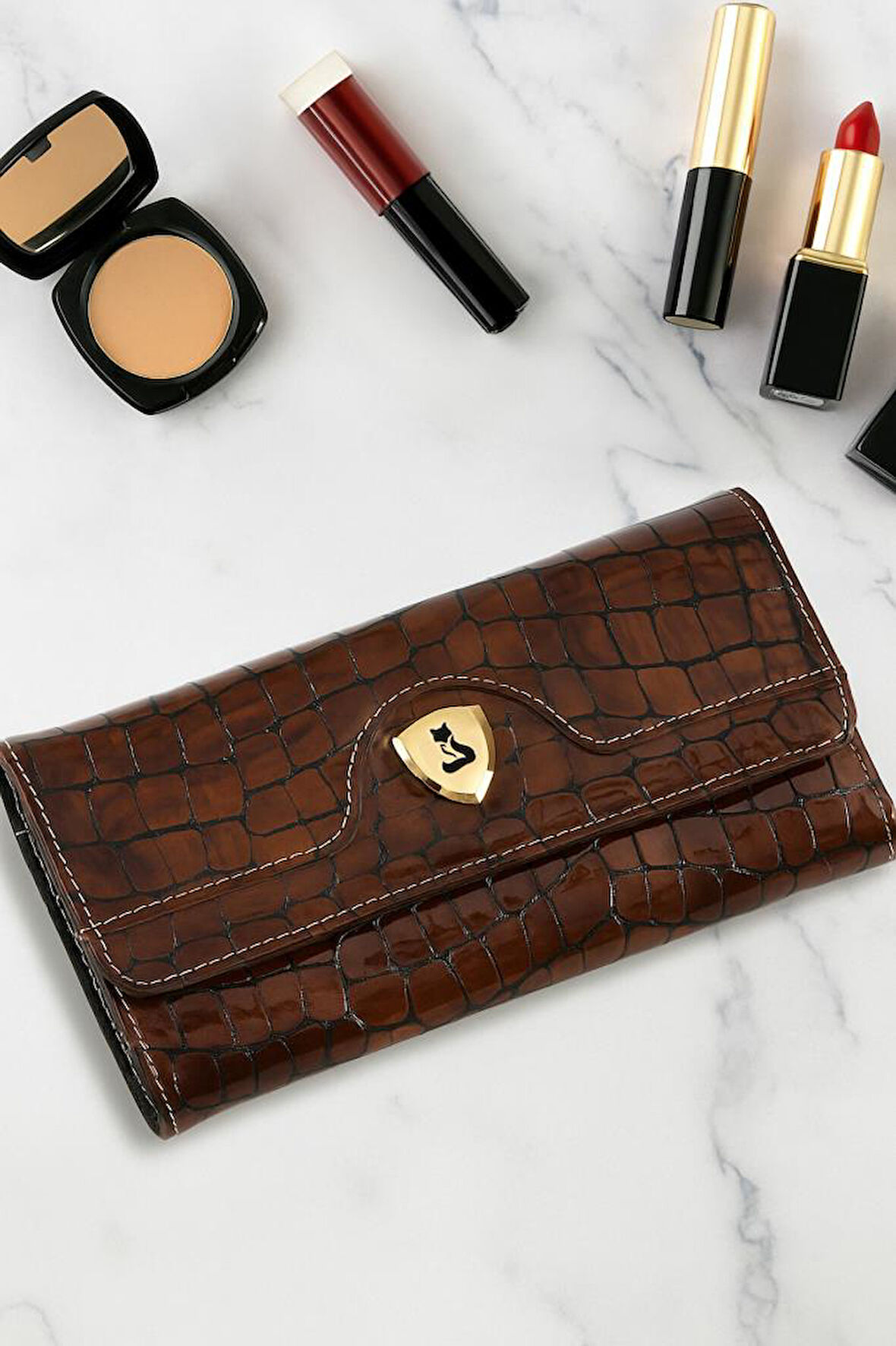 FOXER Asos Hakiki Deri Gold Detaylı Kadın Kartlık ve Cüzdan 