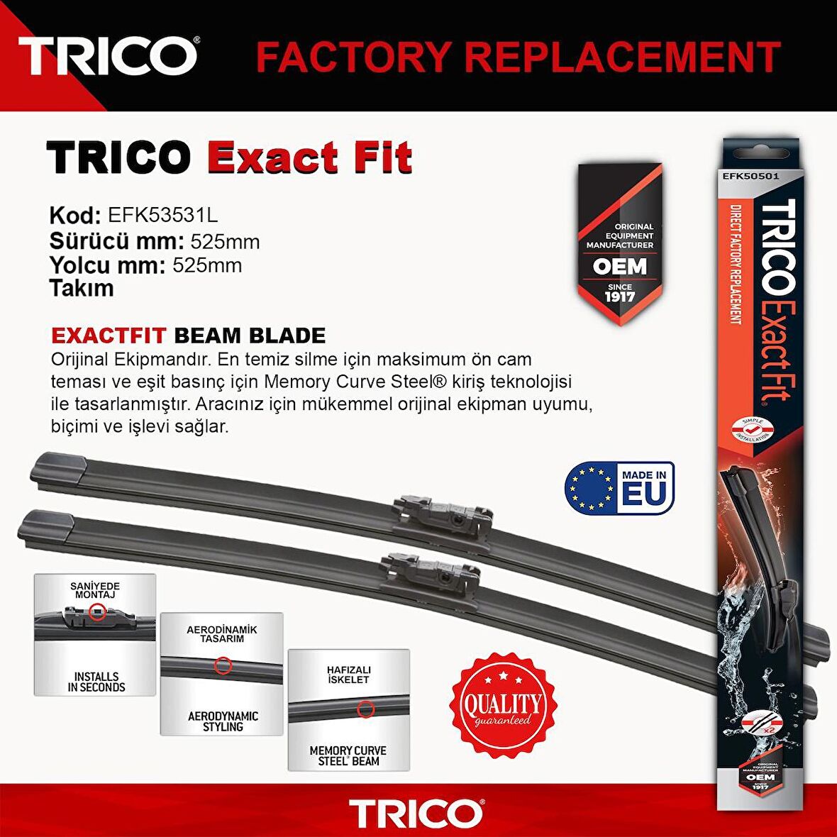 Trico EXACTFIT Takım Silecek Seti 530/530mm