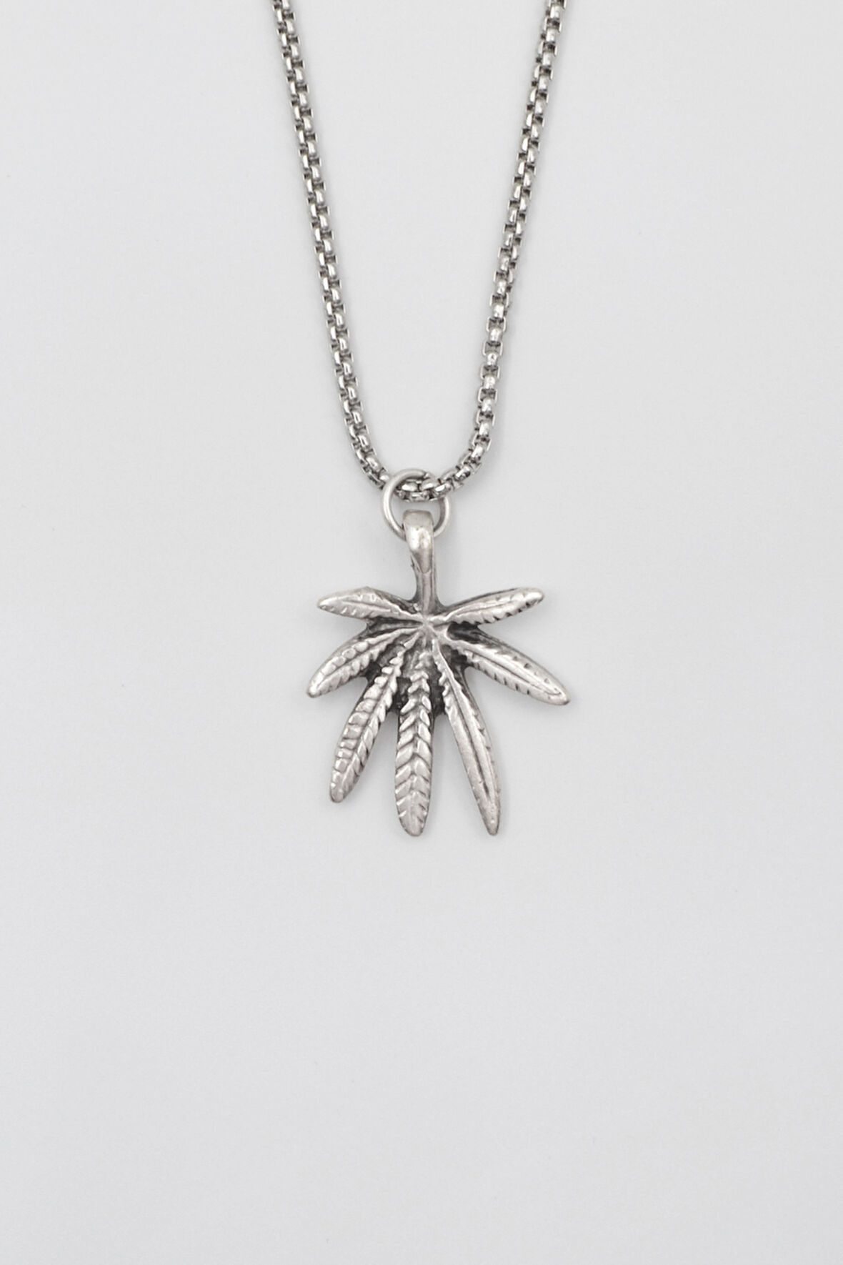 Marihuana - Kenevir Yaprak Örme Zincir Kolye - Antik Gümüş Kaplama - Kadın Erkek - 60 cm