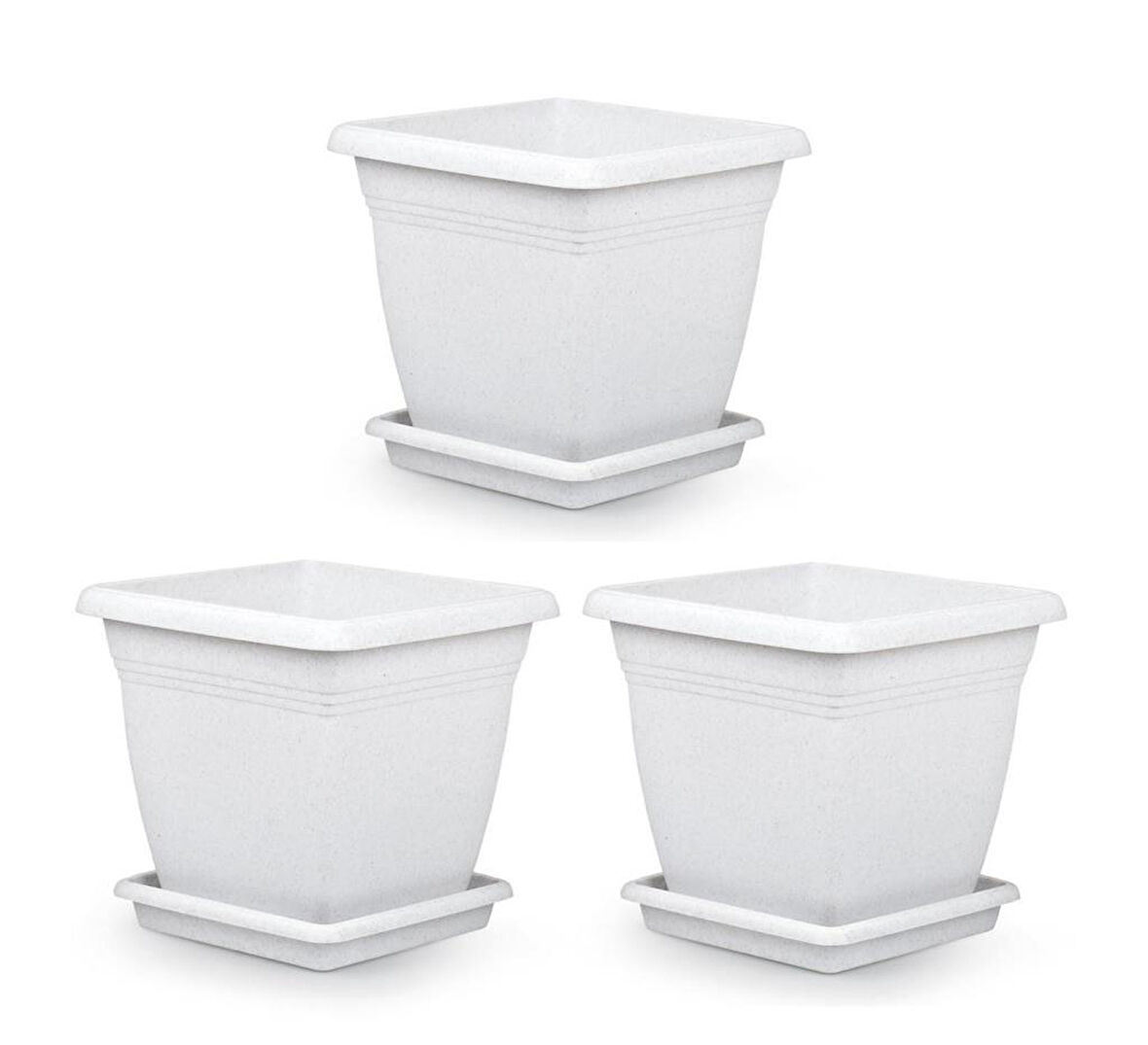 Omnipazar SO-VK06 Villa Kare Tabaklı Saksı Takımı 110 lt Kirli Beyaz 3 Adet