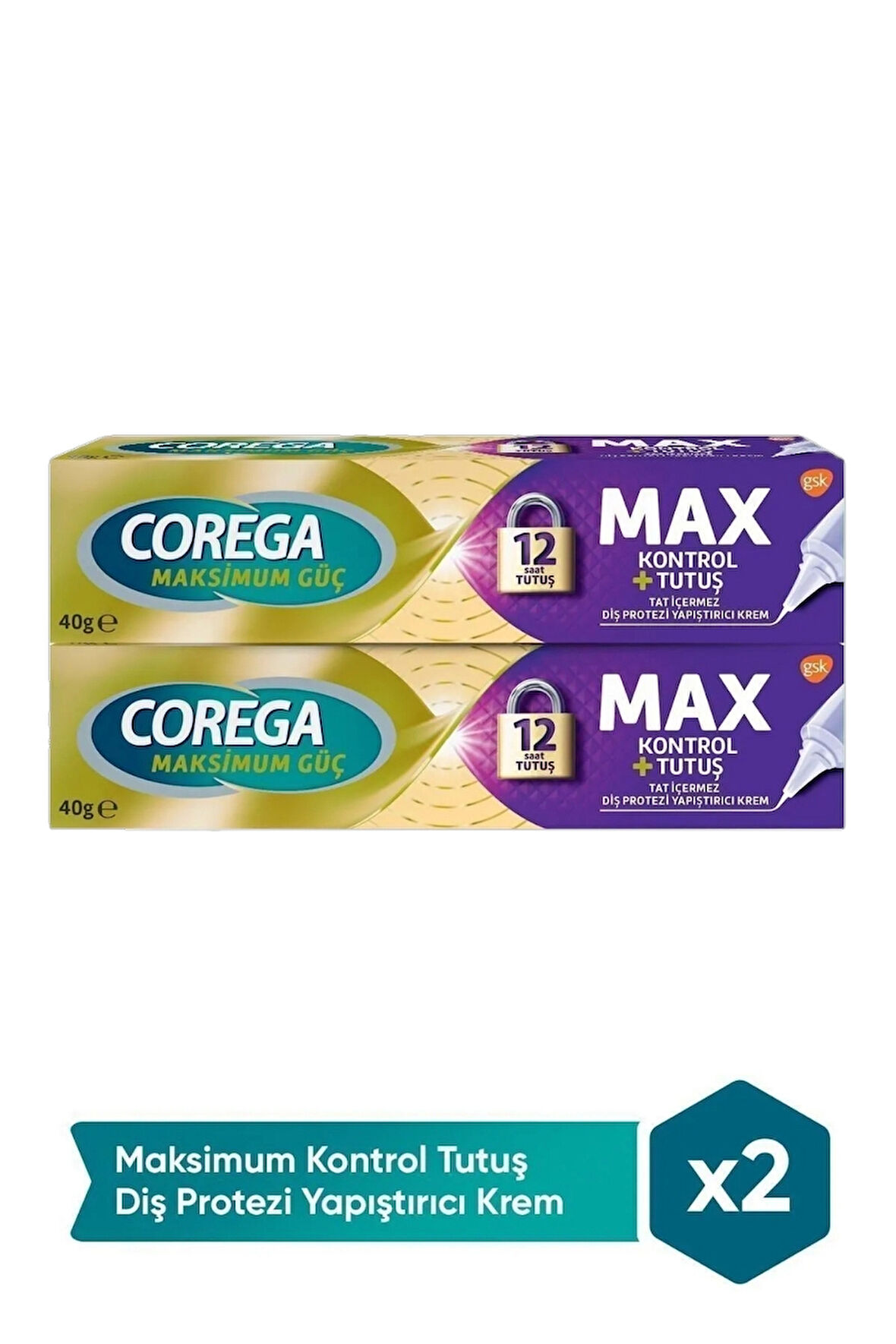 Corega Maksimum Kontrol + Tutuş Diş Protez Yapıştırıcı Krem 40 gr x 2 Adet