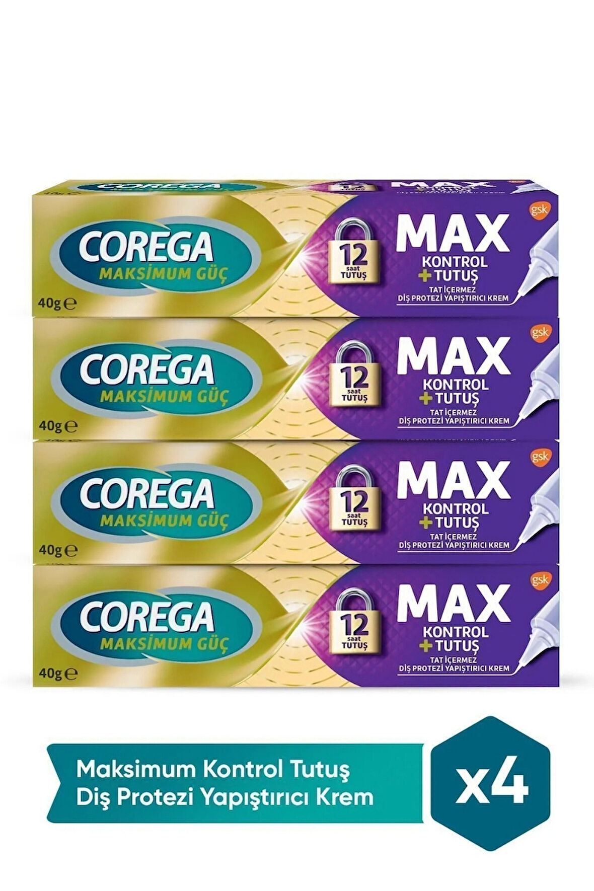 Corega Maksimum Kontrol + Tutuş Diş Protez Yapıştırıcı Krem 40 gr x 4 Adet
