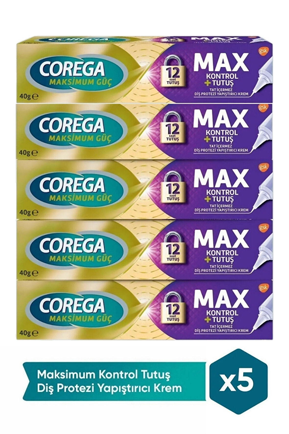Corega Maksimum Kontrol + Tutuş Diş Protez Yapıştırıcı Krem 40 gr x 5 Adet