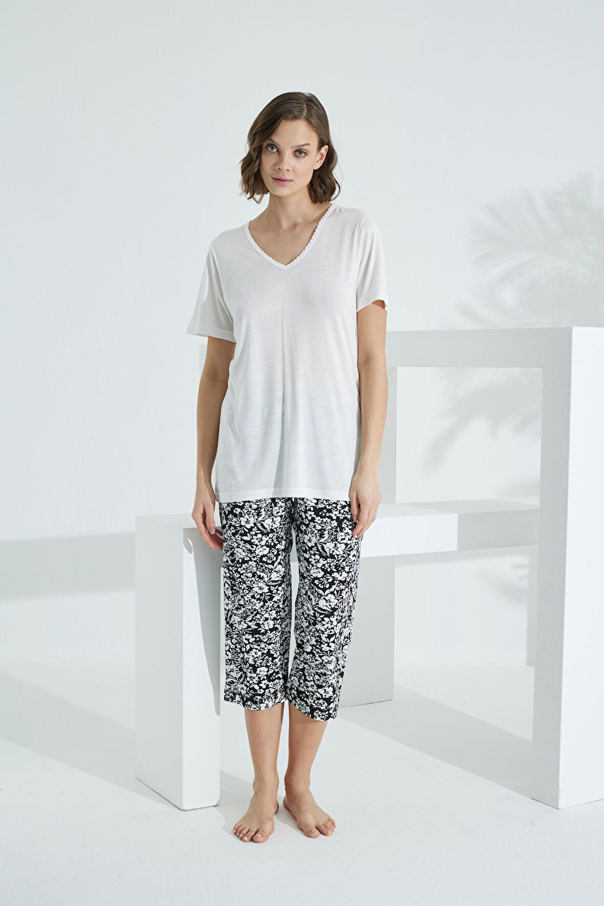 Bambu Soft Kumaş Kısa Kol Kadın Kapri Takım 71037