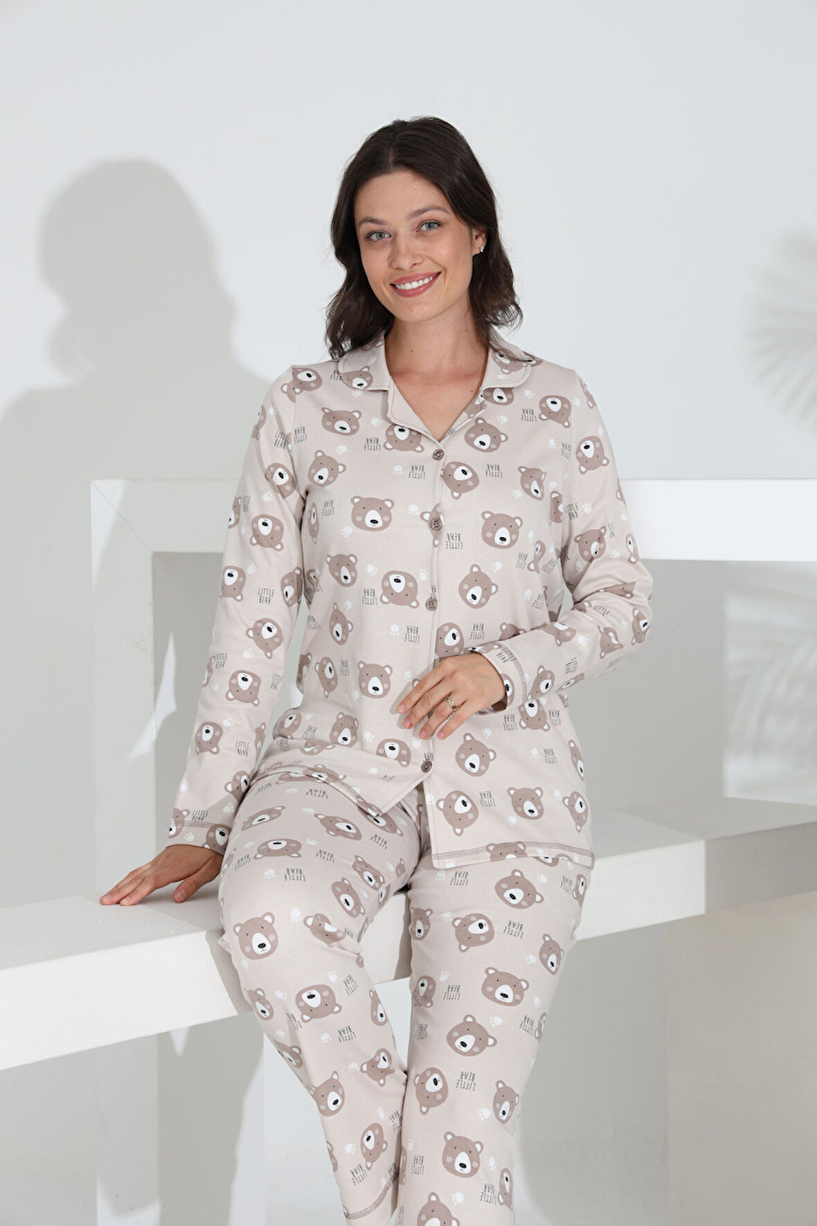 Etoile %100 Pamuk Uzun Kol Önden Düğmeli Kadın Pijama Takımı 98241