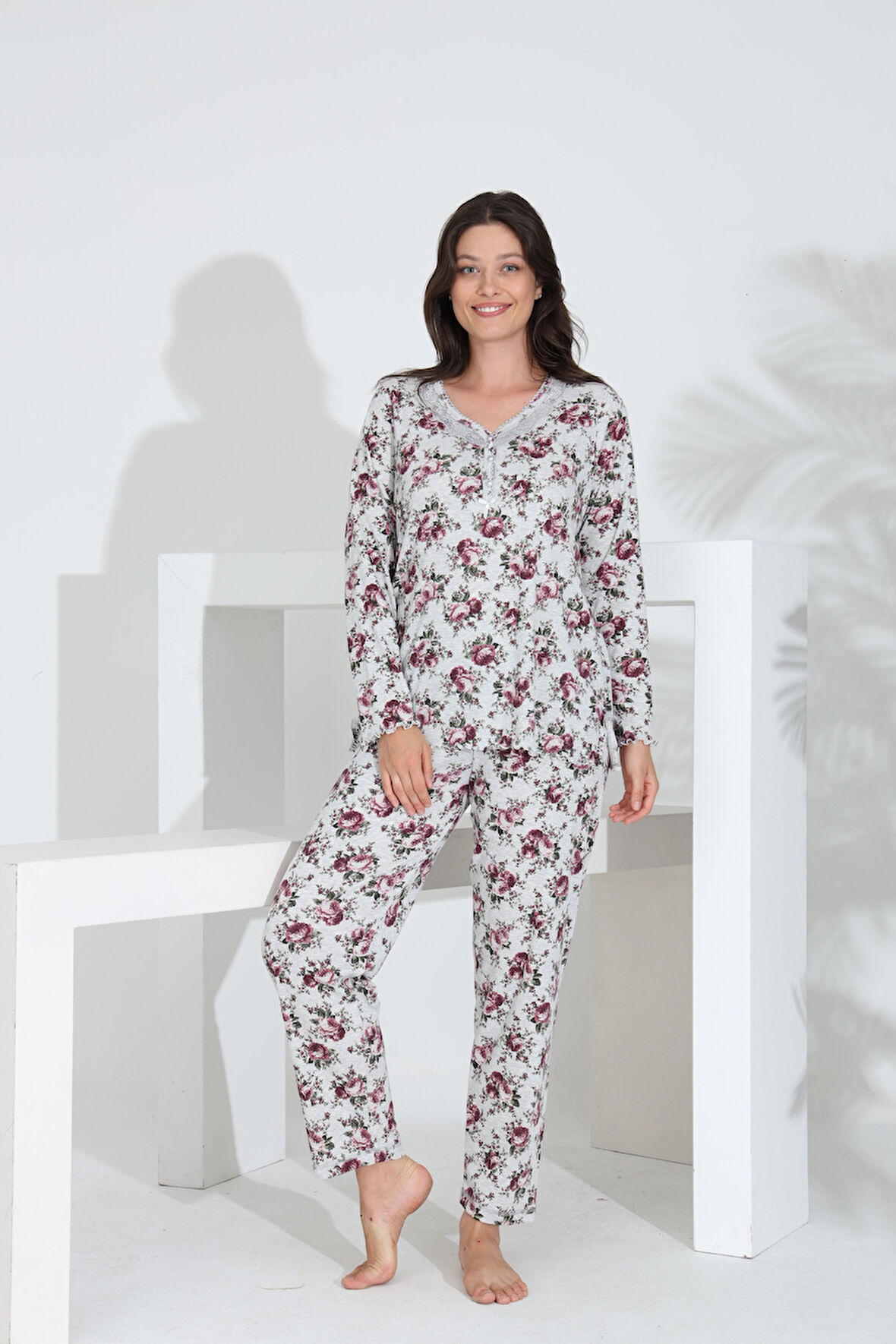 Angelique %100 Pamuk Uzun Kol  Kadın Pijama Takımı 21512