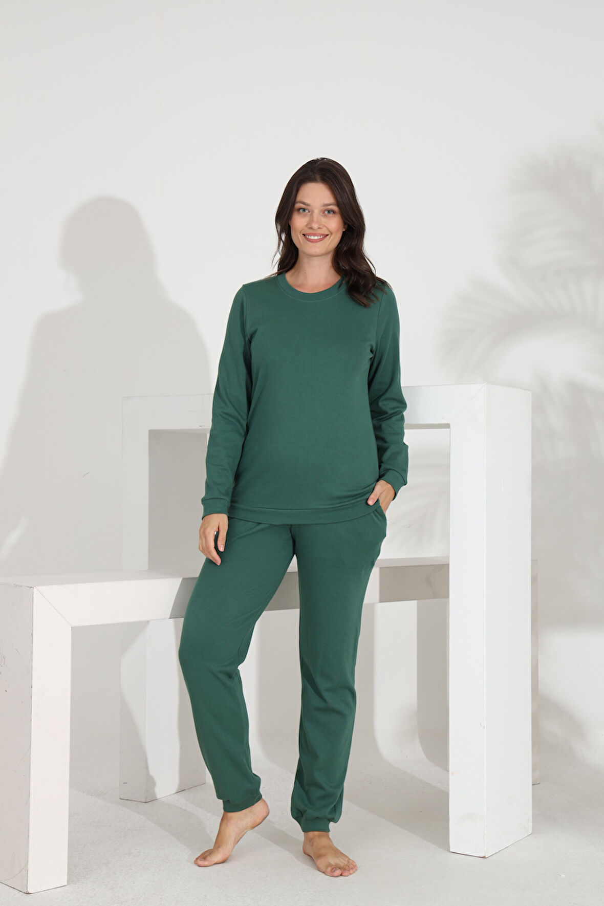 Etoile %100 Pamuk Uzun Kol Düz Renk Manşetli Cepli Kadın Pijama Takımı 98512