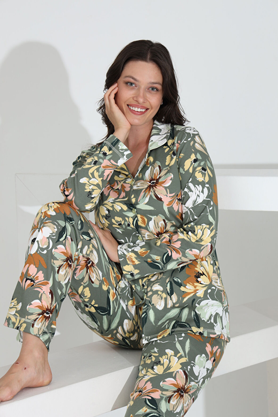 Etoile %100 Pamuk Uzun Kol Önden Düğmeli Kadın Pijama Takımı 98242