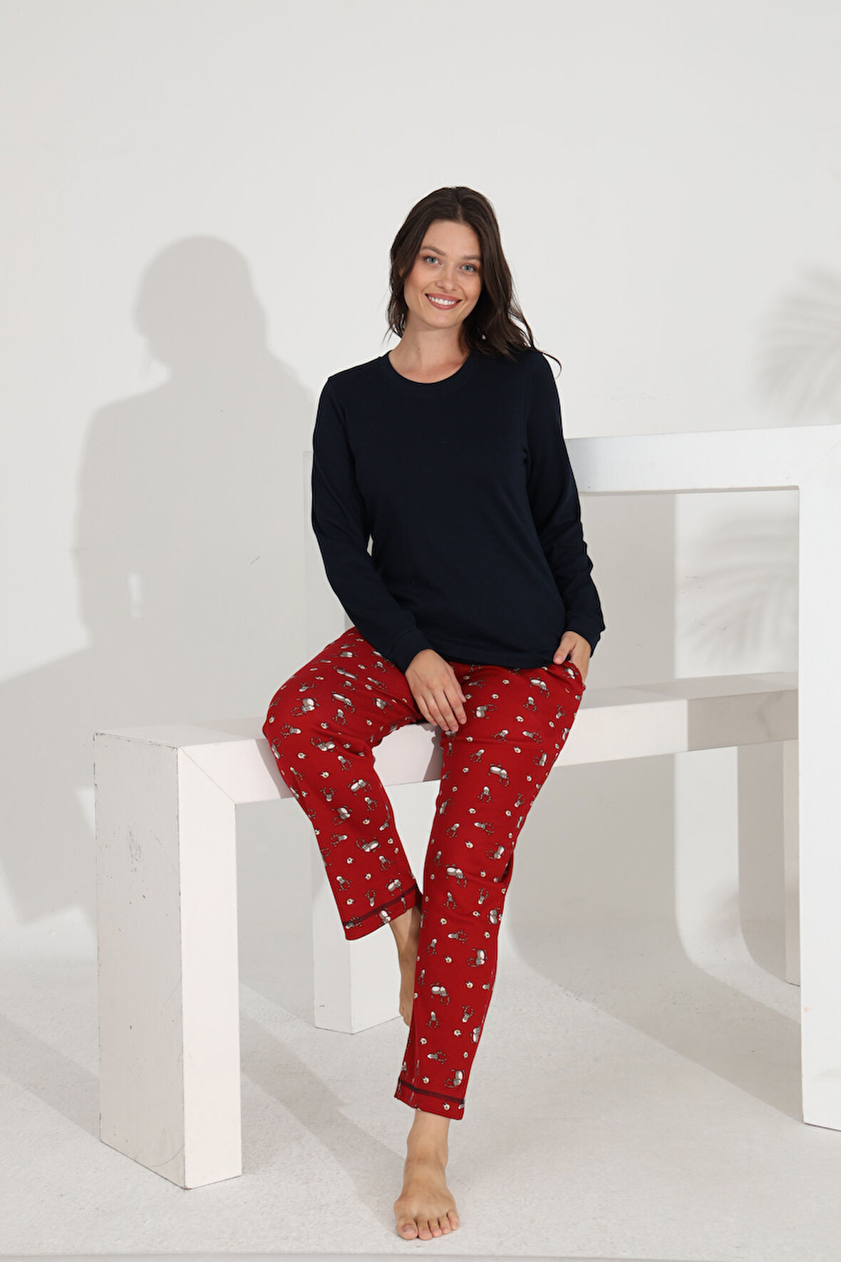 Etoile %100 Pamuk Uzun Kol Manşetli Cepli Kadın Pijama Takımı 98515-516