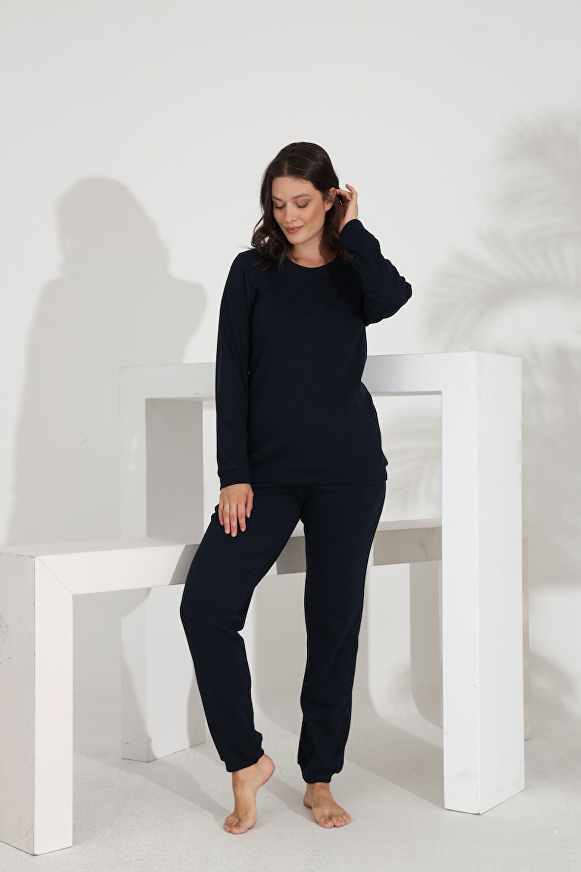 Etoile %100 Pamuk Uzun Kol Düz Renk Manşetli Cepli Kadın Pijama Takımı 98512