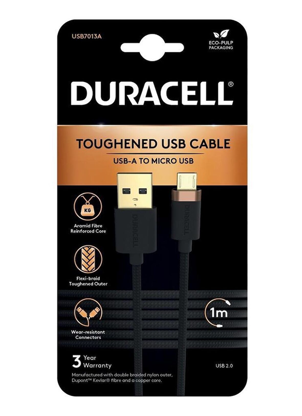 Duracell 1m USB-A to Micro USB Örgülü Şarj Kablosu - Siyah