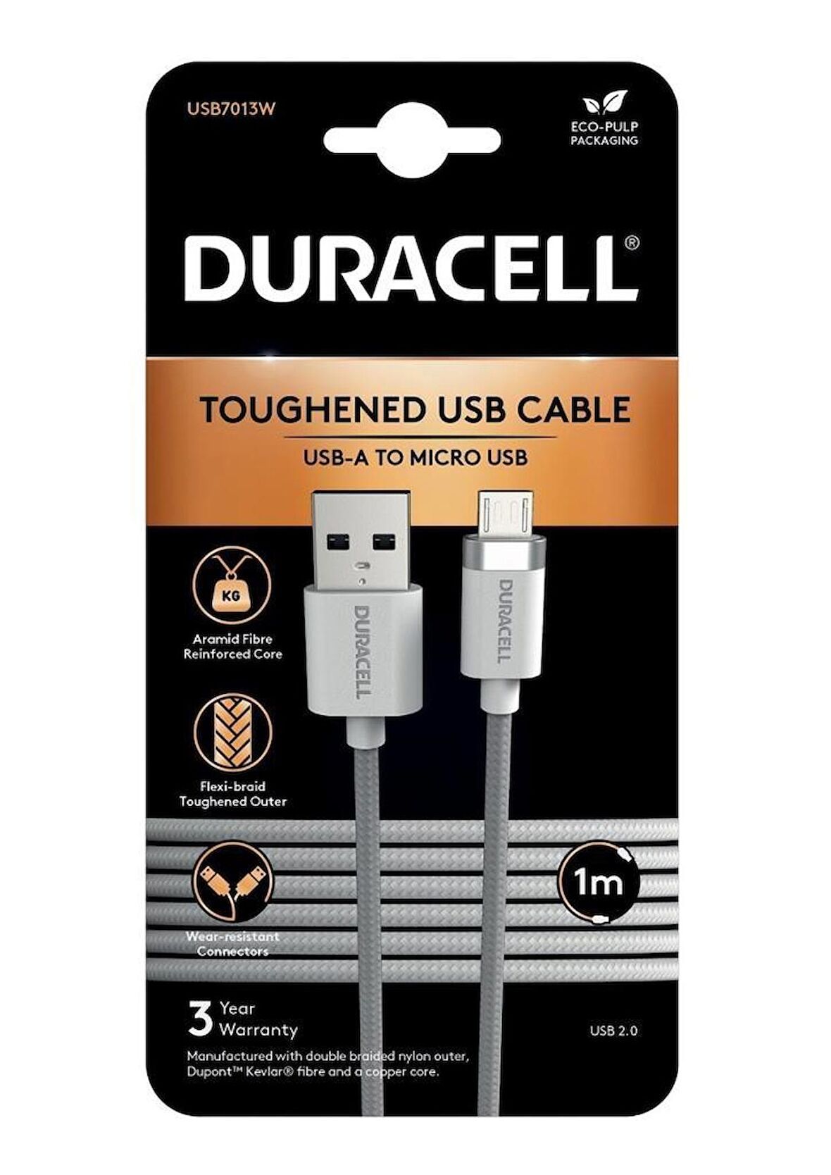 Duracell 1m USB-A to Micro USB Örgülü Şarj Kablosu - Beyaz