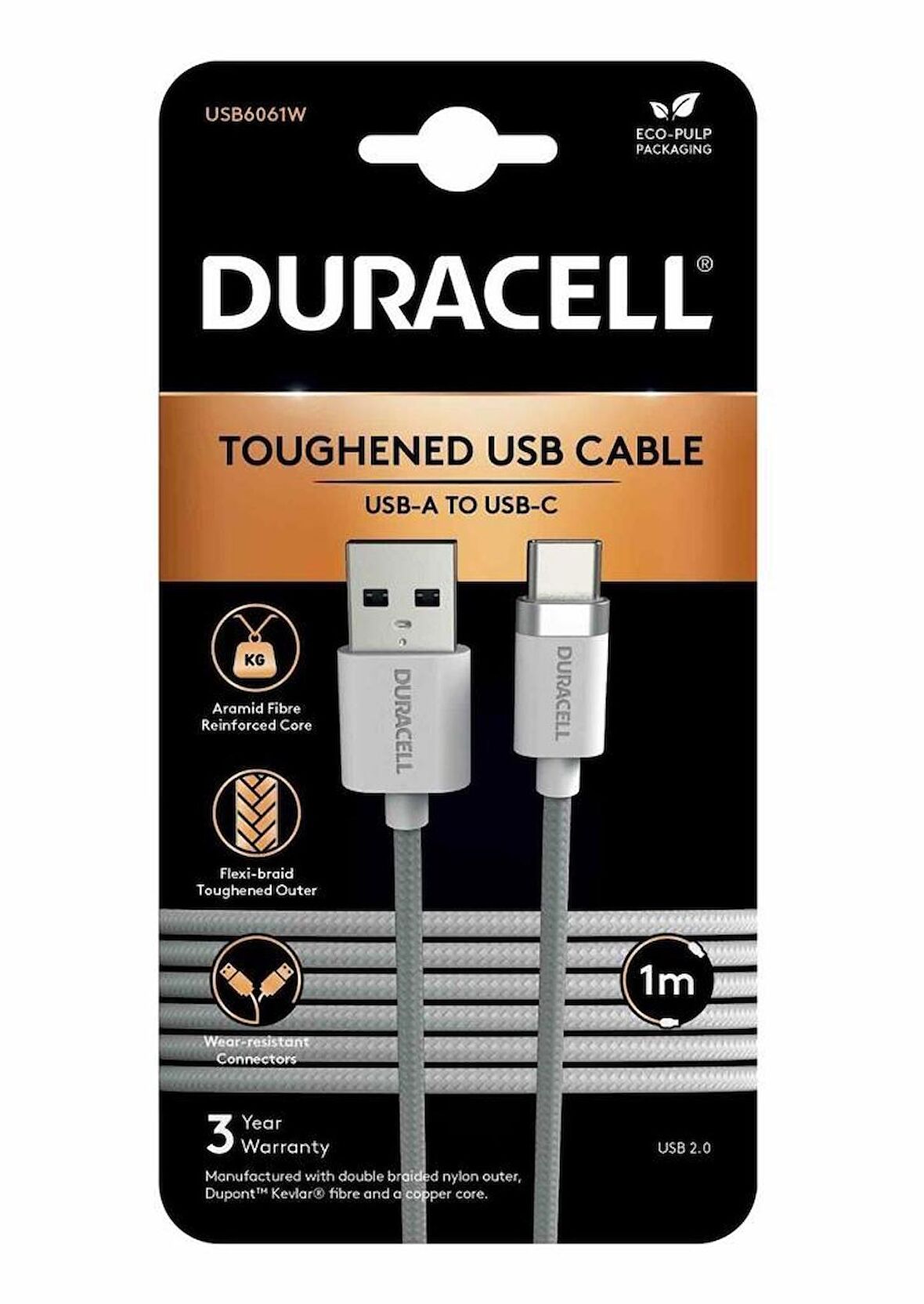 Duracell 1m USB-A to USB-C Örgülü Şarj Kablosu - Beyaz