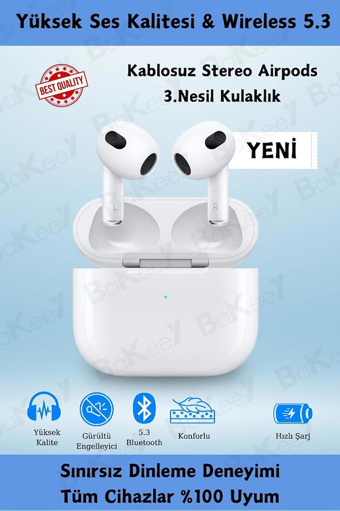 3. Nesil AirPods Kablosuz Kulakiçi Bluetooth Kulaklık Android İos Uyumlu Mikrofonlu 3.Nesil Kulaklık