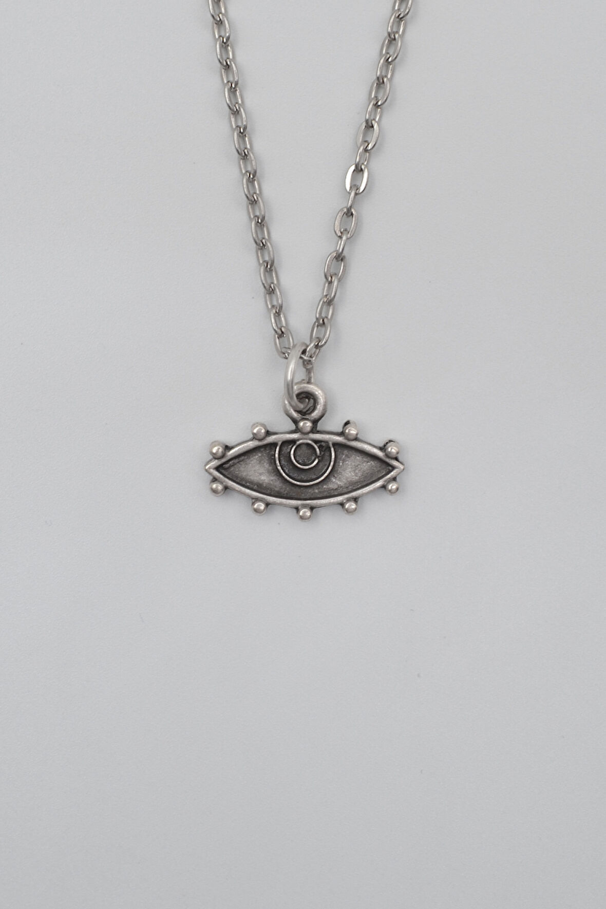 Bohem Koruyucu Göz Düz Ezme Zincir Kolye - Antik Gümüş Kaplama - Kadın Erkek - 60 cm