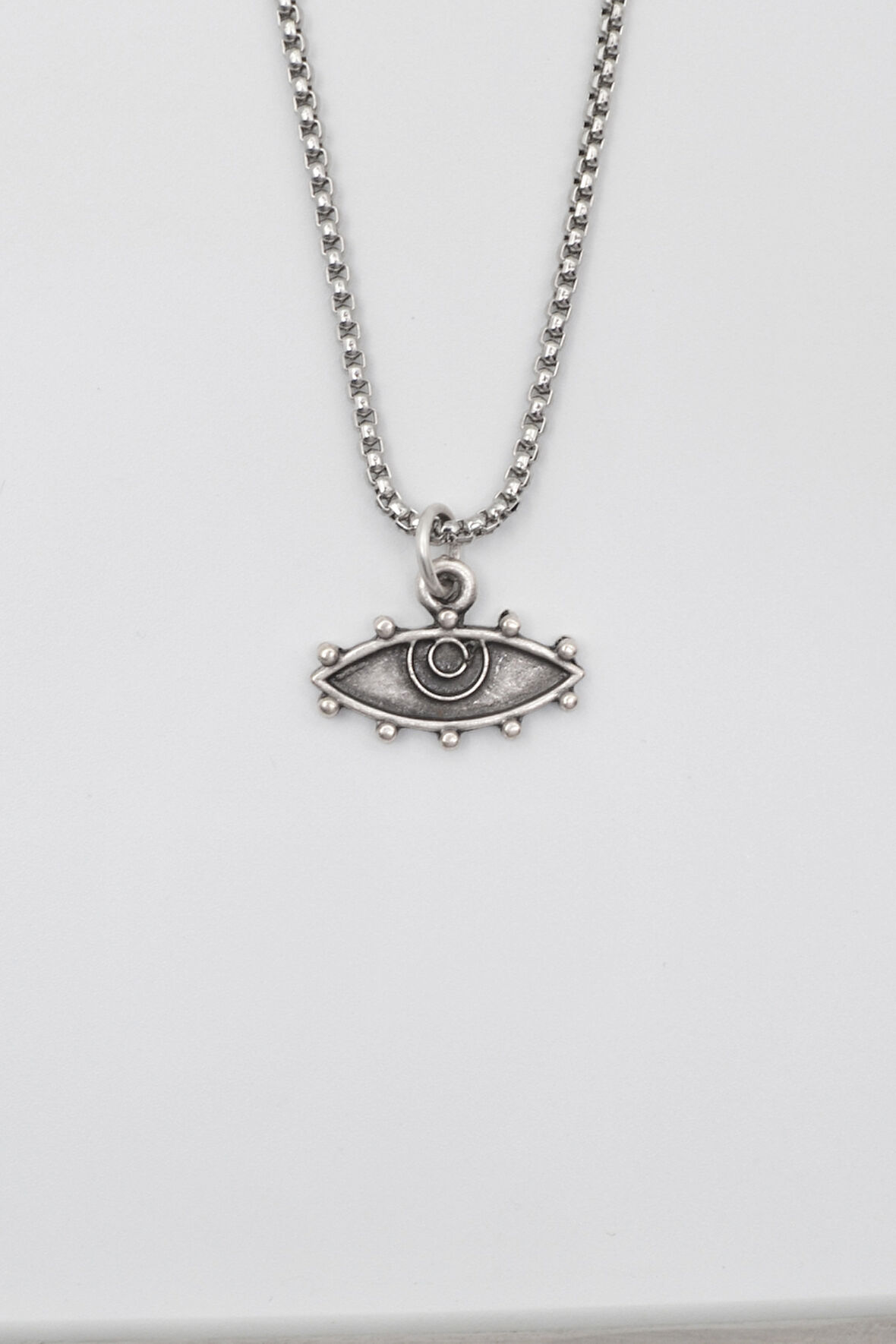 Bohem Koruyucu Göz Örme Zincir Kolye - Antik Gümüş Kaplama - Kadın Erkek - 60 cm