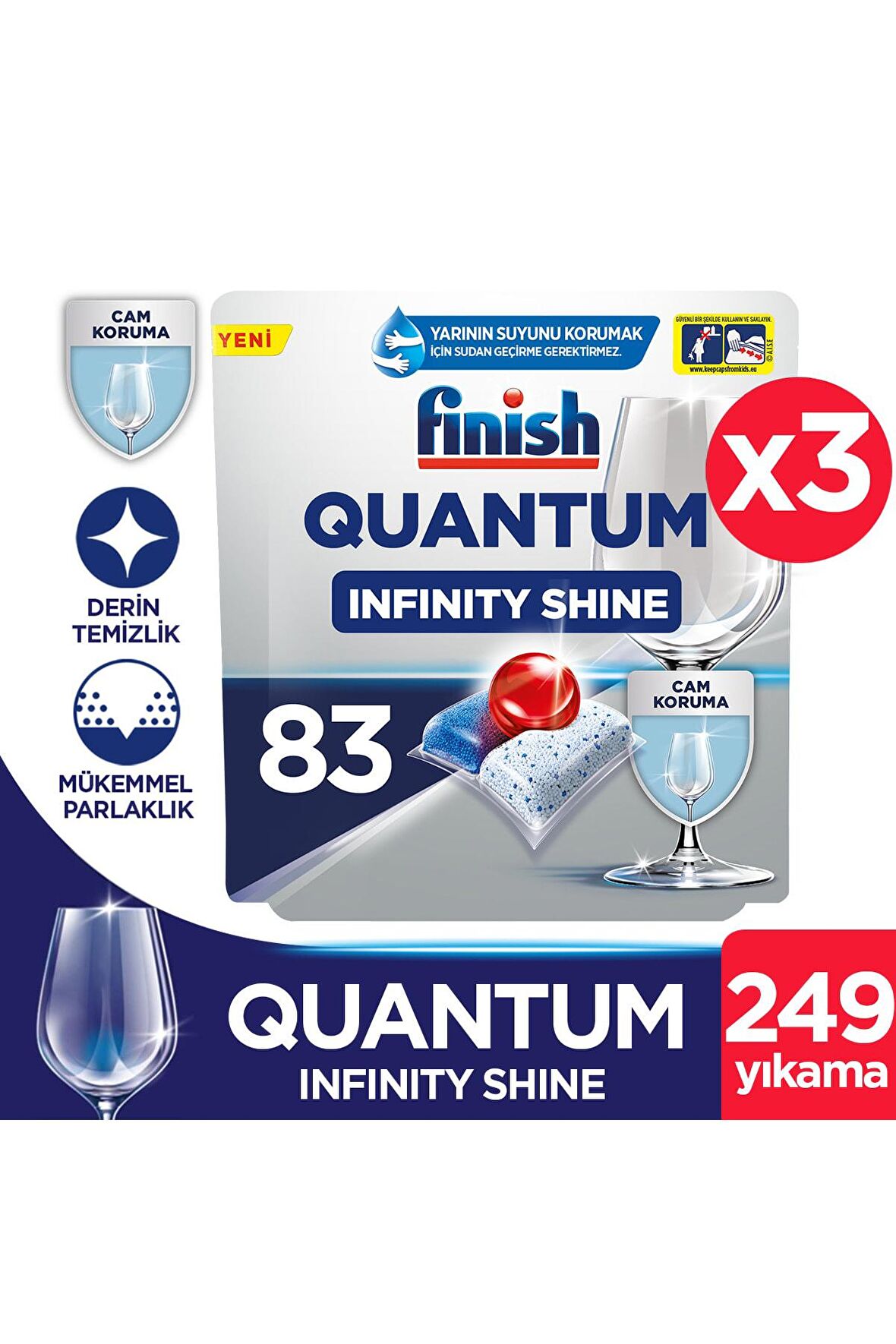 Finish Quantum Infinity Shine 249 Kapsül Bulaşık Makinesi Deterjanı Tableti (83x3)