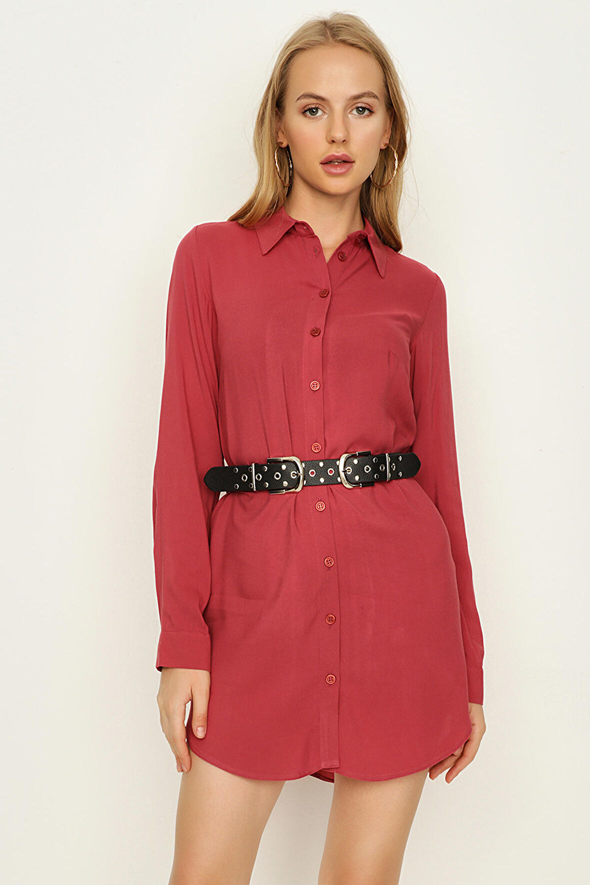 Kadın Kemerli Gömlek Elbise