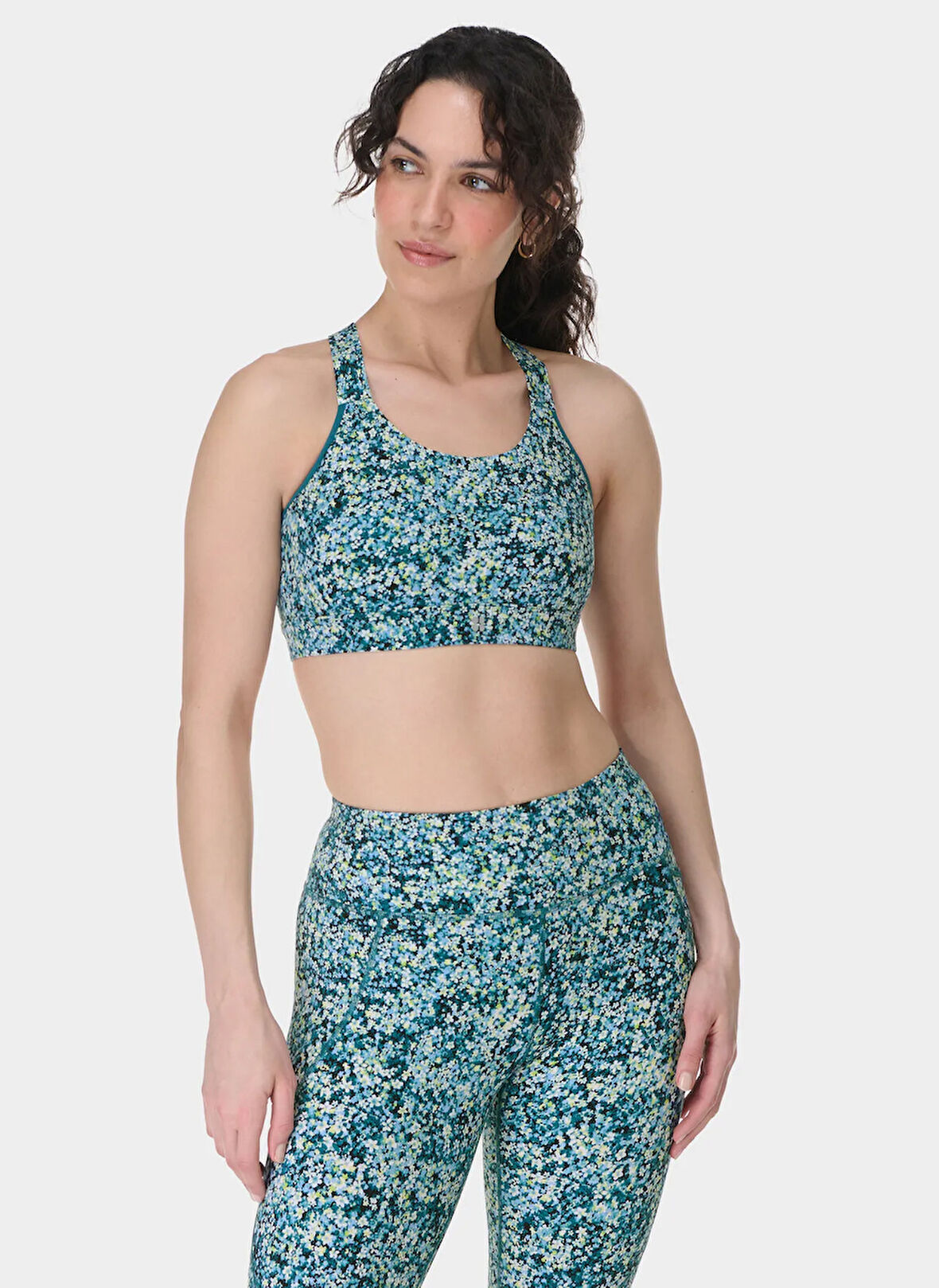 SB10229A-13071 POWER MEDIUM SUPPORT Mavi U Yaka  Desenli Kadın Sporcu Sütyeni
